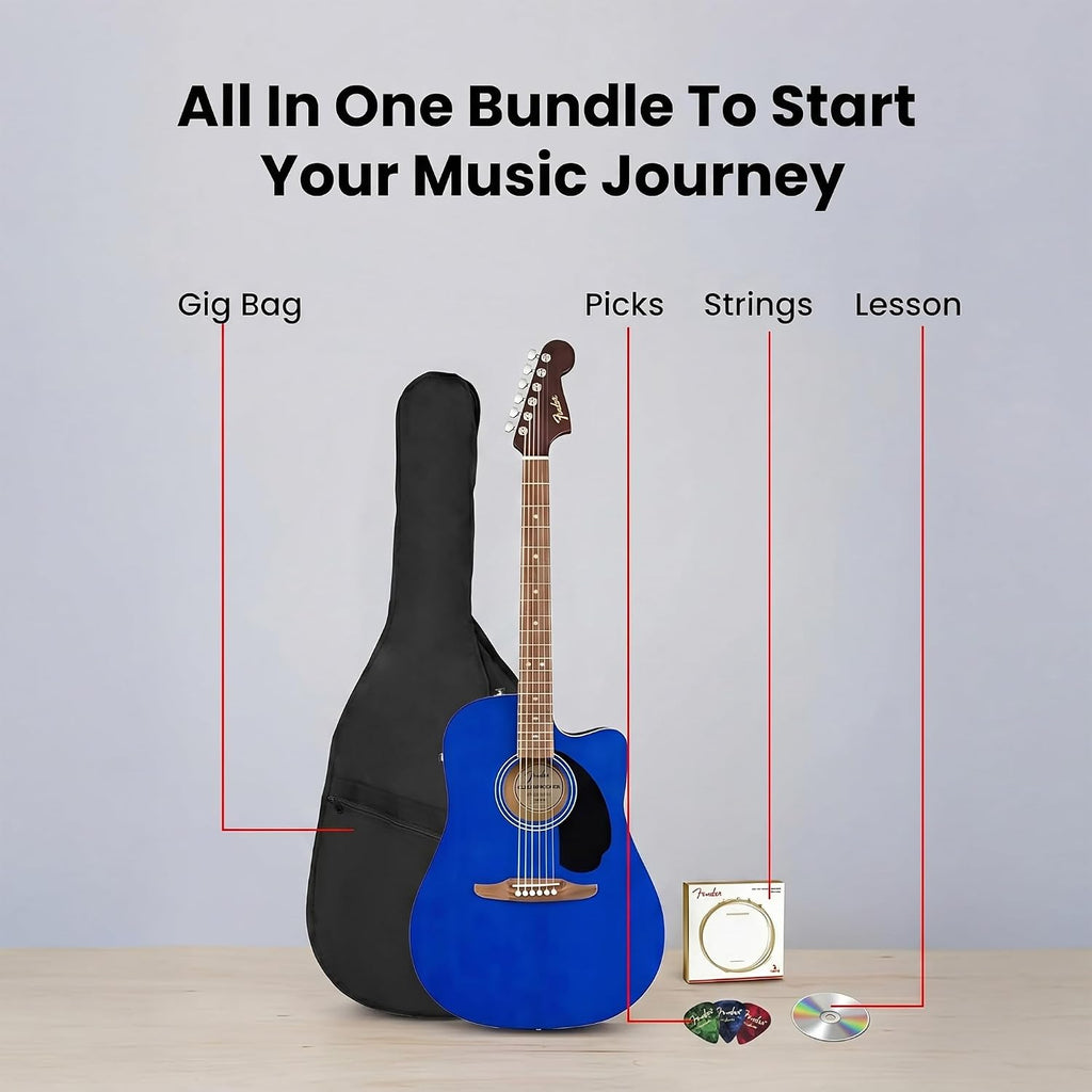 Fender California Redondo CE Acoustic-Electric Guitar - Saphire Blue Bundle with Gig Bag, Strings, Picks, and Austin Bazaar Instructional DVD