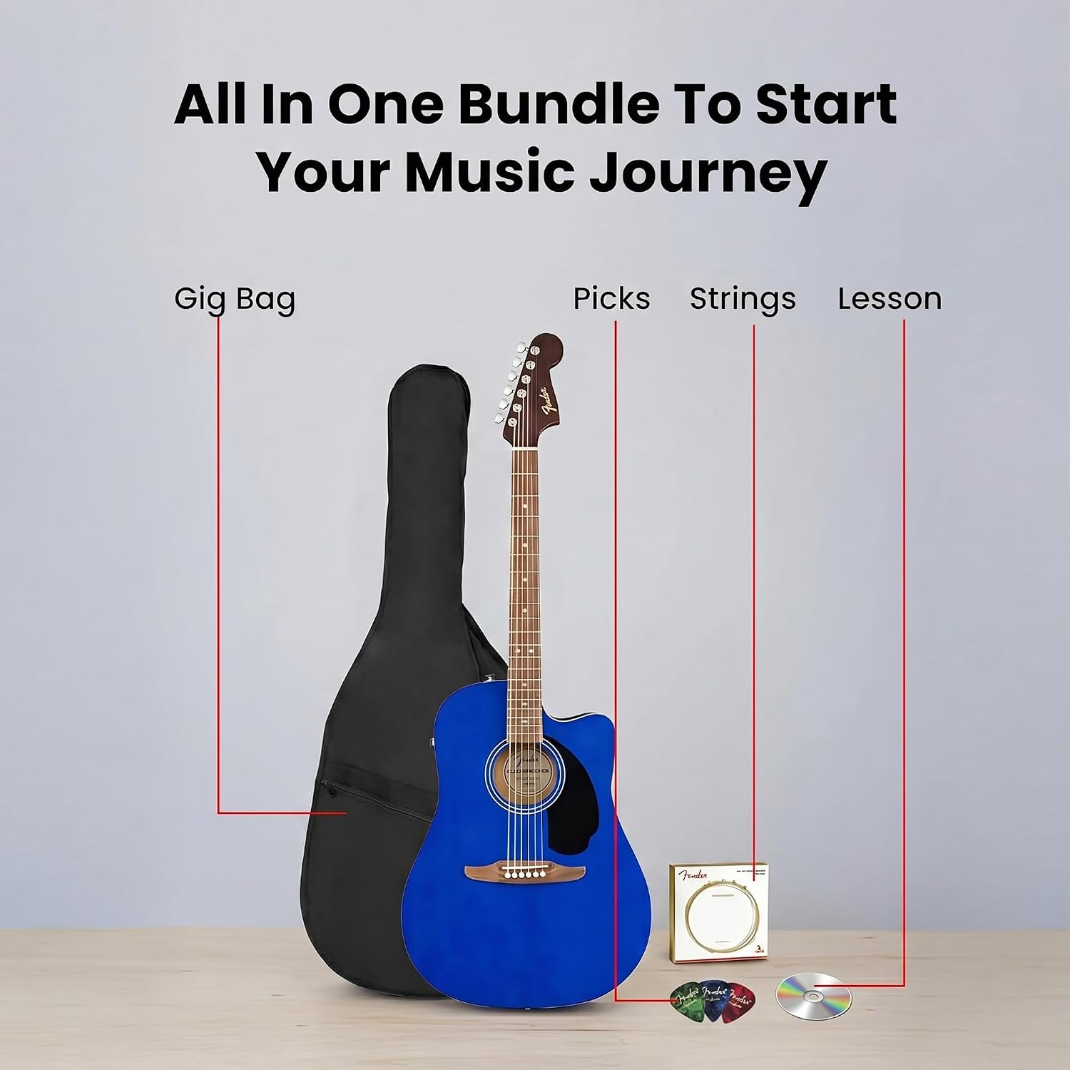 Fender California Redondo CE Acoustic-Electric Guitar - Saphire Blue Bundle with Gig Bag, Strings, Picks, and Austin Bazaar Instructional DVD