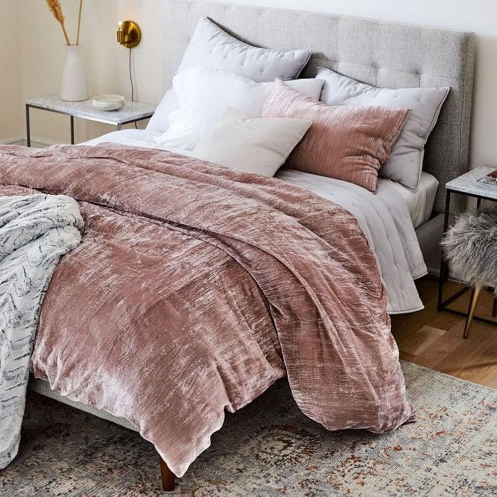 The Harry Creations 3 Pcs Set Solid Pattern Velvet Bedding Ultra Crushed Luxury Boho Donna Duvet Cover (Crush-Peach, Super King Plus 114 inches x 118 inches)