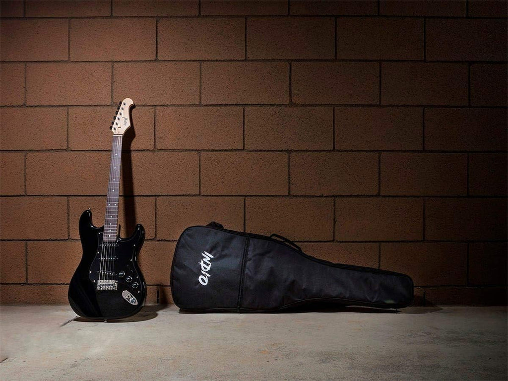 Monoprice Cali Classic Electric Guitar - Black 6 Strings, Double-Cutaway Solid Body, Right Handed, SSS Pickups, Full-Range Tone, With Gig Bag, Perfect for Beginners - Indio Series