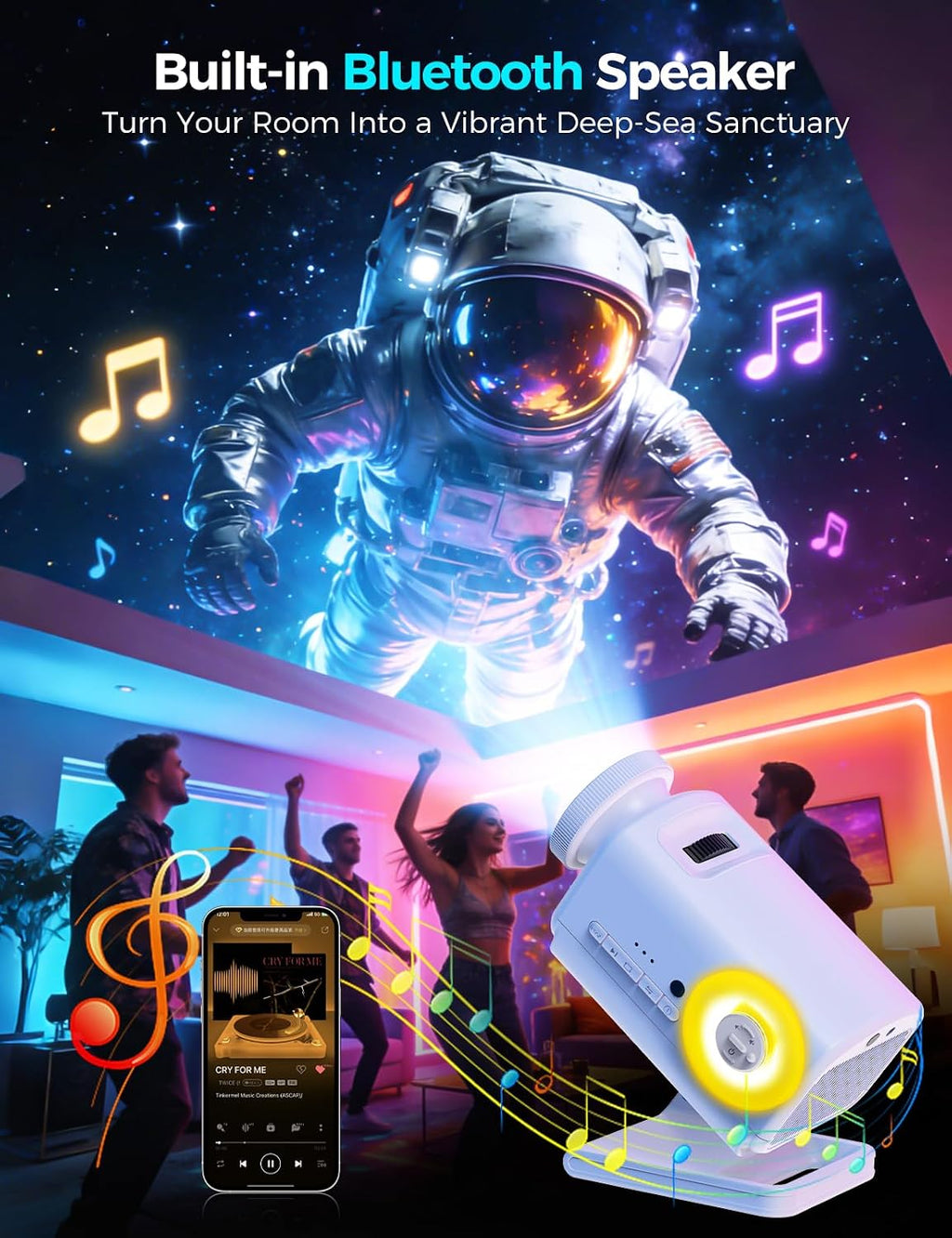 3D Galaxy Projector with 60+ HD Space Themes, Bluetooth Speaker, Remote & Timer - Night Light for Bedroom Decor, Kids Room, Birthday Gifts for Adults, Boys and Girls