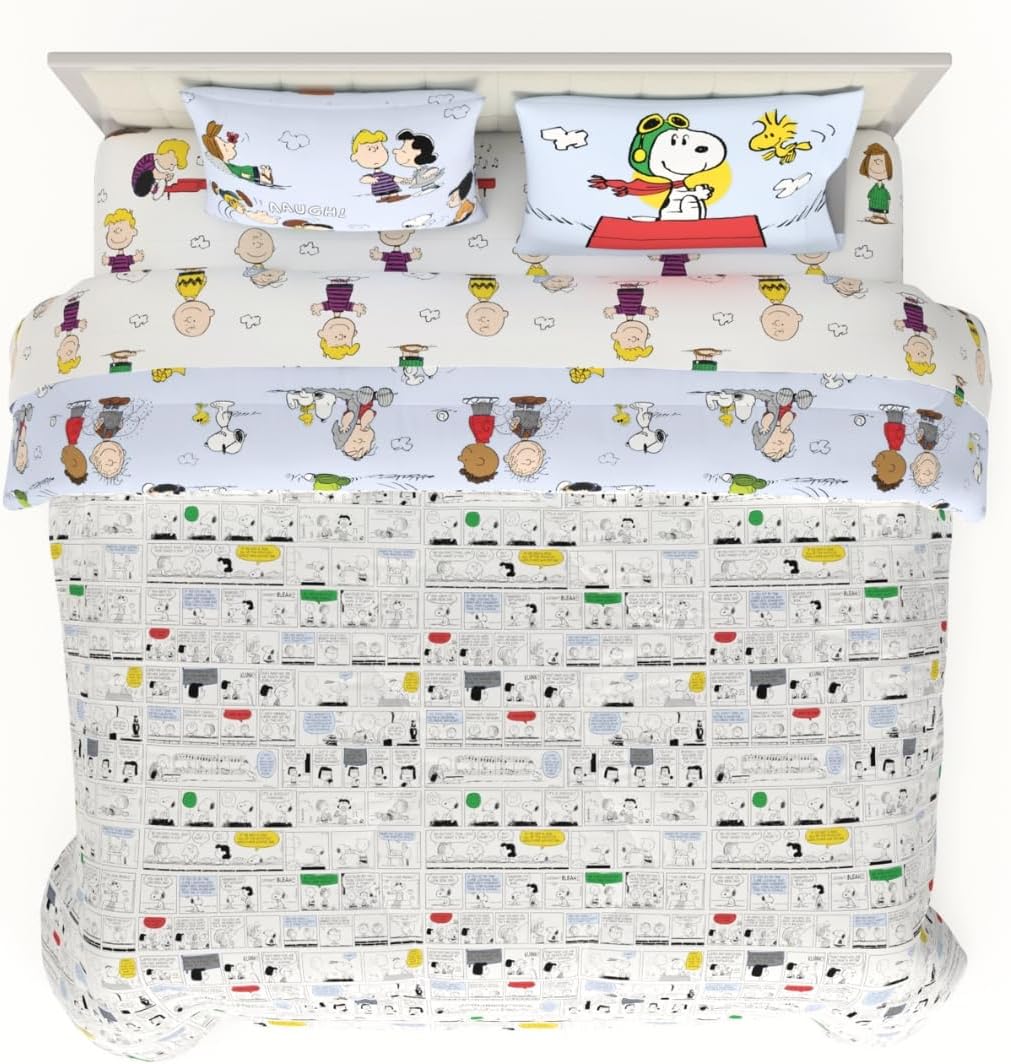 Peanuts® Charlie Brown, Snoopy & Gang Bedding, 7 Piece Super Soft Cozy Reversible Comforter and Sheet Set with Sham, King, (100% Official Licensed Product) by Franco Collectibles