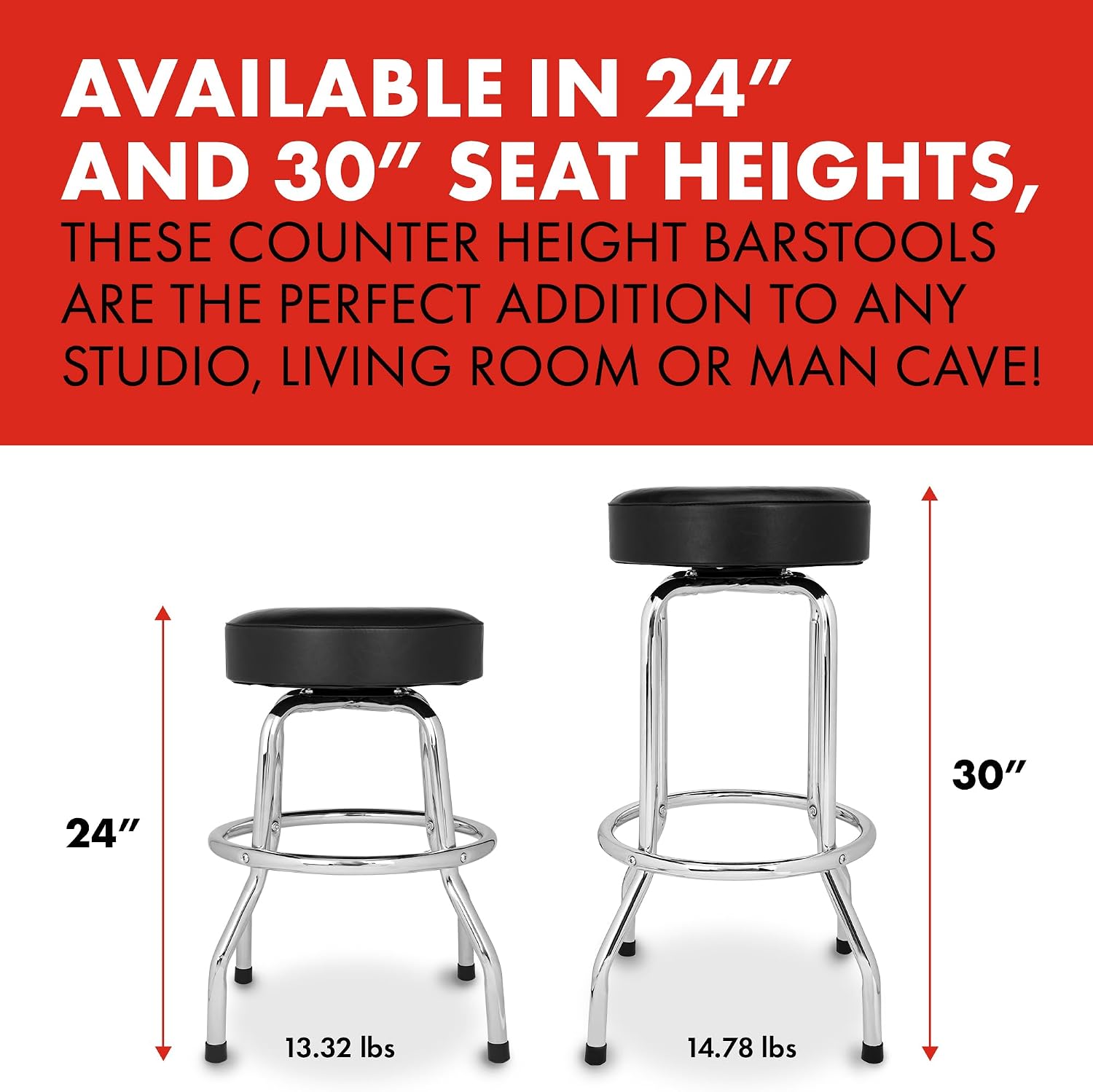 Fender Custom Shop Chevron Logo Swivel Barstool, Great Gifts for Dad, with 1 Year Limited Warranty, Simple Assembly, Black/Black, 24'