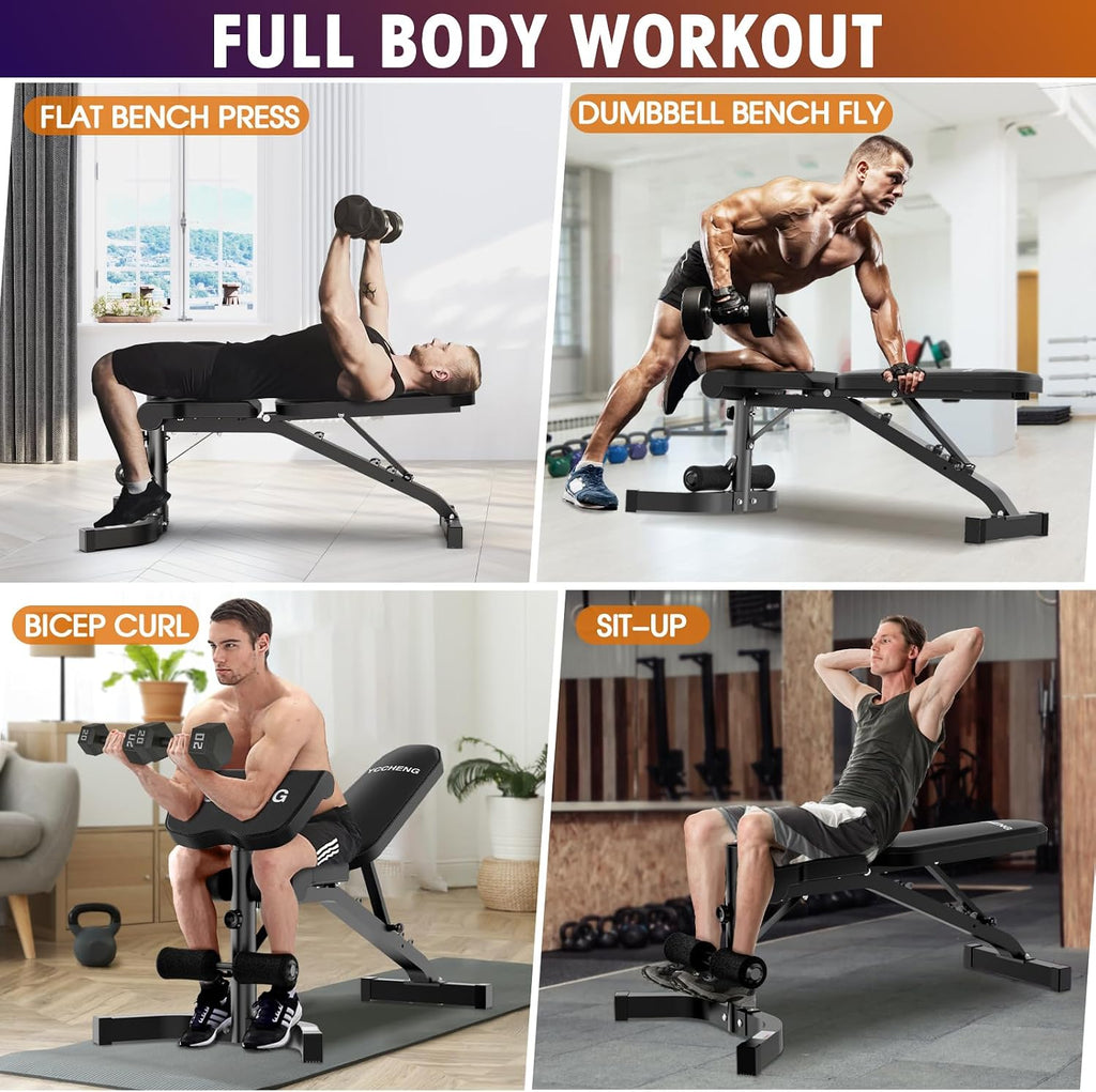 Muti-functional Adjustable Weight Bench/Workout Bench with Barbell Rack Set for Home Gym, Upright Incline Flat Exercise Benches with Preacher Pad