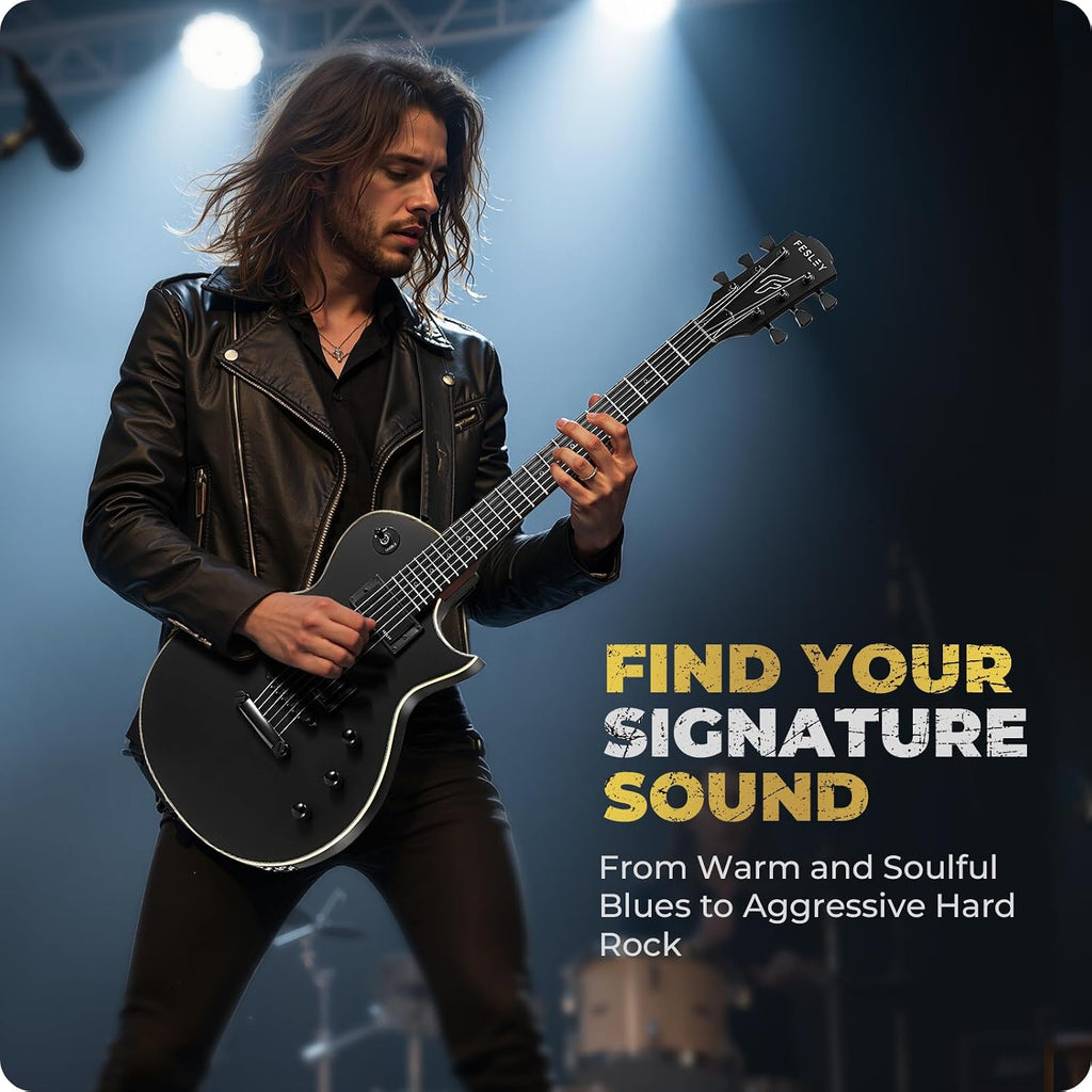 Fesley 39' LP Electric Guitar Kit: Full Size Solid Body Electric Guitars for Beginners with Humbucker Pickups, Poplar Body, Mahogany Neck,22 Frets,6 String Guitar with Gig Bag,Cable,FLP350,Matte,Black