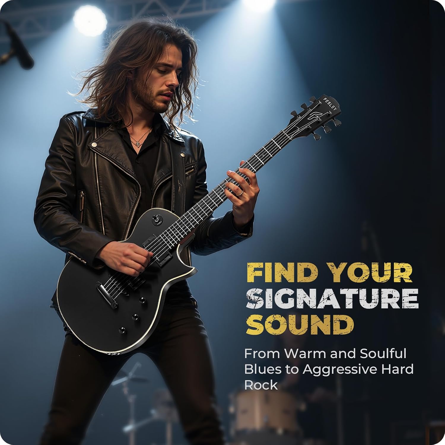 Fesley 39' LP Electric Guitar Kit: Full Size Solid Body Electric Guitars for Beginners with Humbucker Pickups, Poplar Body, Mahogany Neck,22 Frets,6 String Guitar with Gig Bag,Cable,FLP350,Matte,Black