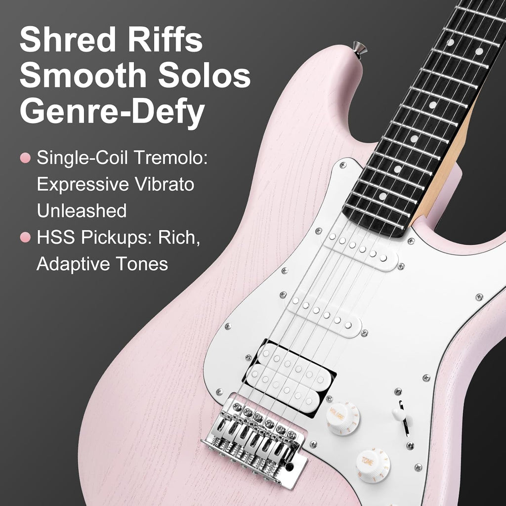Mosen 39 Inch Electric Guitar with HSS Pickups & Single-Coil Tremolo System - with 5W Amp, Techwood Fingerboard, C-Shaped Satin Neck, All Accessories Included Gig Bag, Tuner, String, Capo, Strap