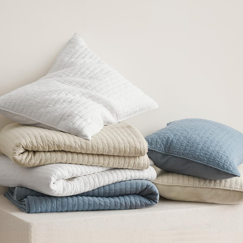 EVERGRACE x Kinsey Walsh Cross Stitch Pre-Washed Cotton Quilt Bedding Set King Size, Oversized 3 Pieces Lightweight Bedspread Coverlet for All Season, with 2 Matching Shams, Dusty Blue, 118'x106' | Cross Stitch