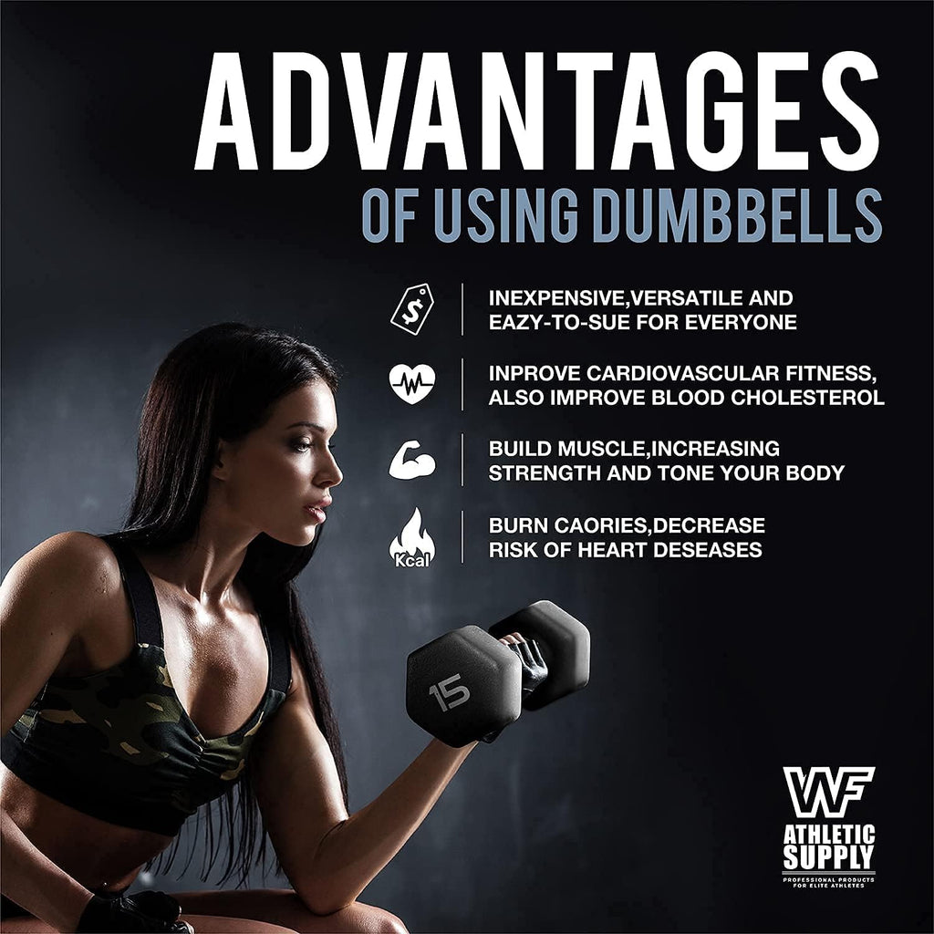 WF Athletic Supply Black Neoprene Dumbbell Set, Non-Slip & Hex Shape, Great for Muscle Toning, Strength Building & Weight Loss; Sizes, Dumbbells Only & w/Rack Options Available