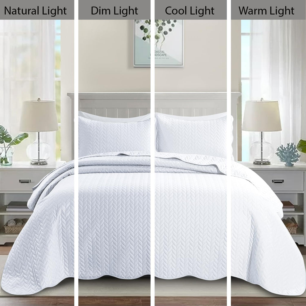 IR Imperial Rooms 8 Pack Quilt King Size Bedding (106' x 96') - Bulk Wholesale for Hotels, Guest Bedroom & Airbnbs - Lightweight Microfiber Reversible Embossed Quilts Bedspread (White)