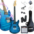 39' Full Size ST Style Electric Guitar Starter Kit with HH Pickup, 20W Portable Amp, Tuner, Gig Bag, Strap & Accessories(Blue Flame)
