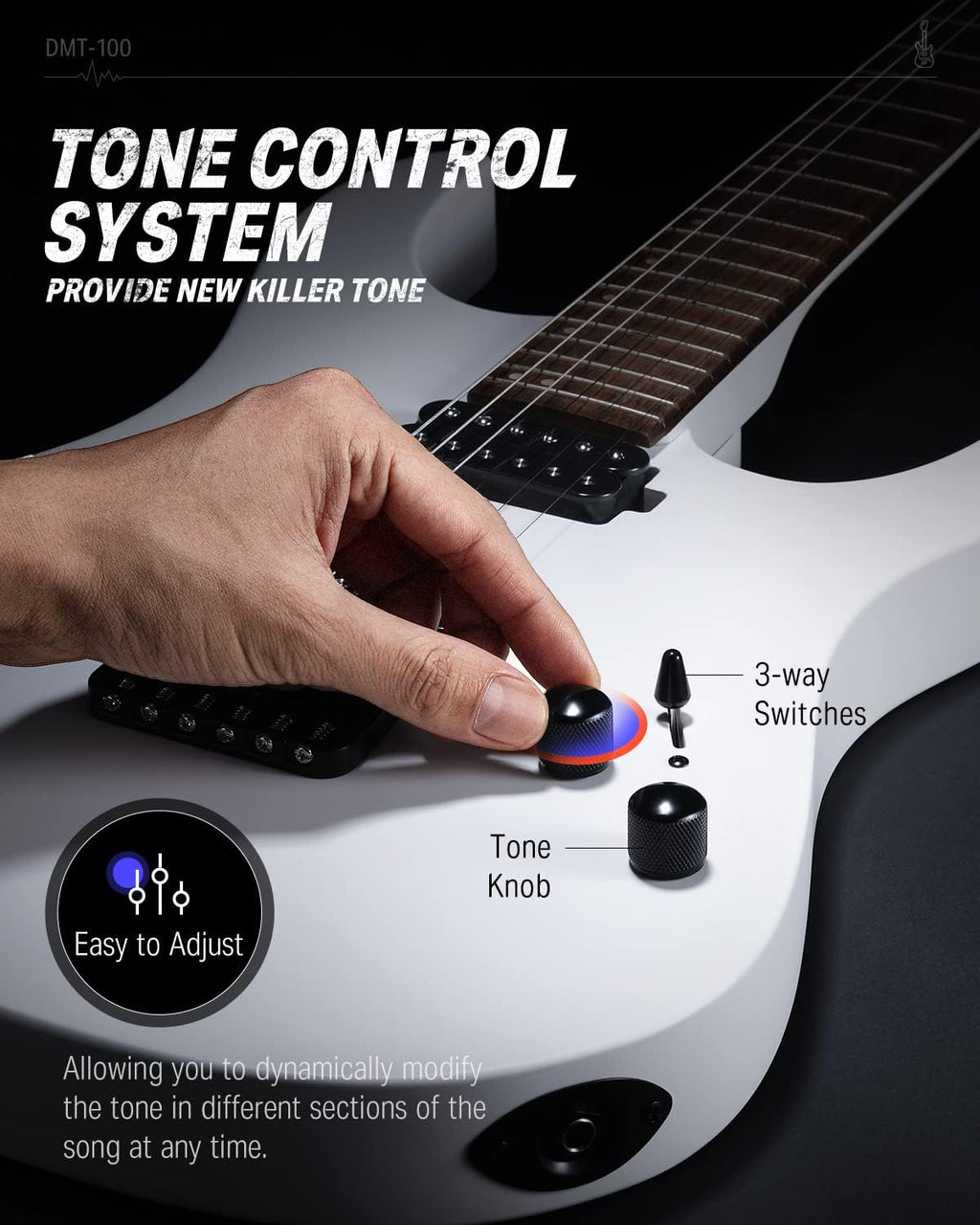 Donner Solid Body Electric Guitar, Matte Finish 39 Inch Metal Electric Guitar Beginner Kits with Bag, Strings, Strap, Cable, Strings Dampener for Rock Music Lover, DMT-100 (Matte White)