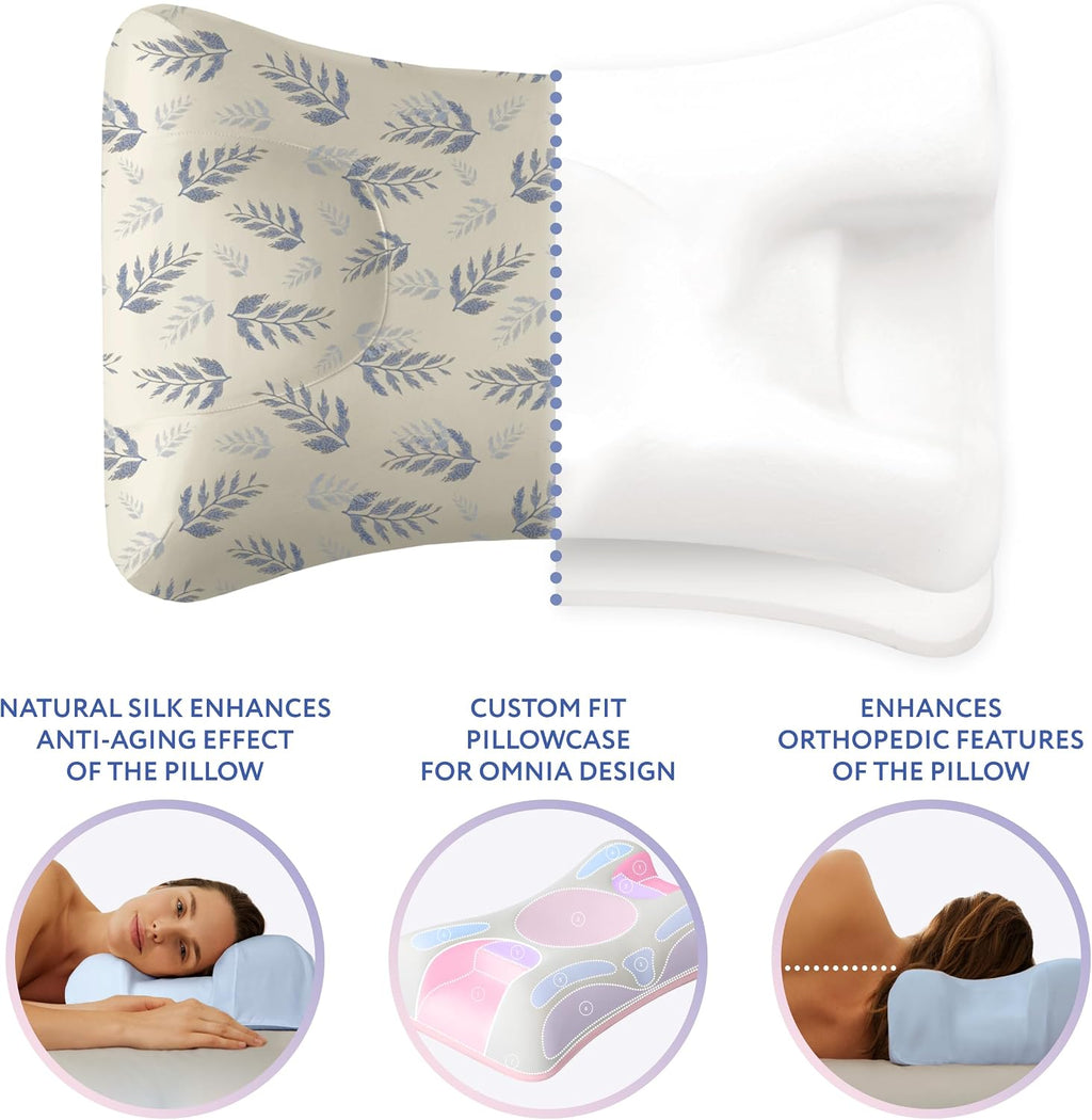 Sleep & Glow Omnia Natural Silk Pillowcase for Hair and Skin Fits Unique Shape of Sleep&Glow Omnia Pillow – 19mm Grade 6A Mulberry Silk (Moon Fern)