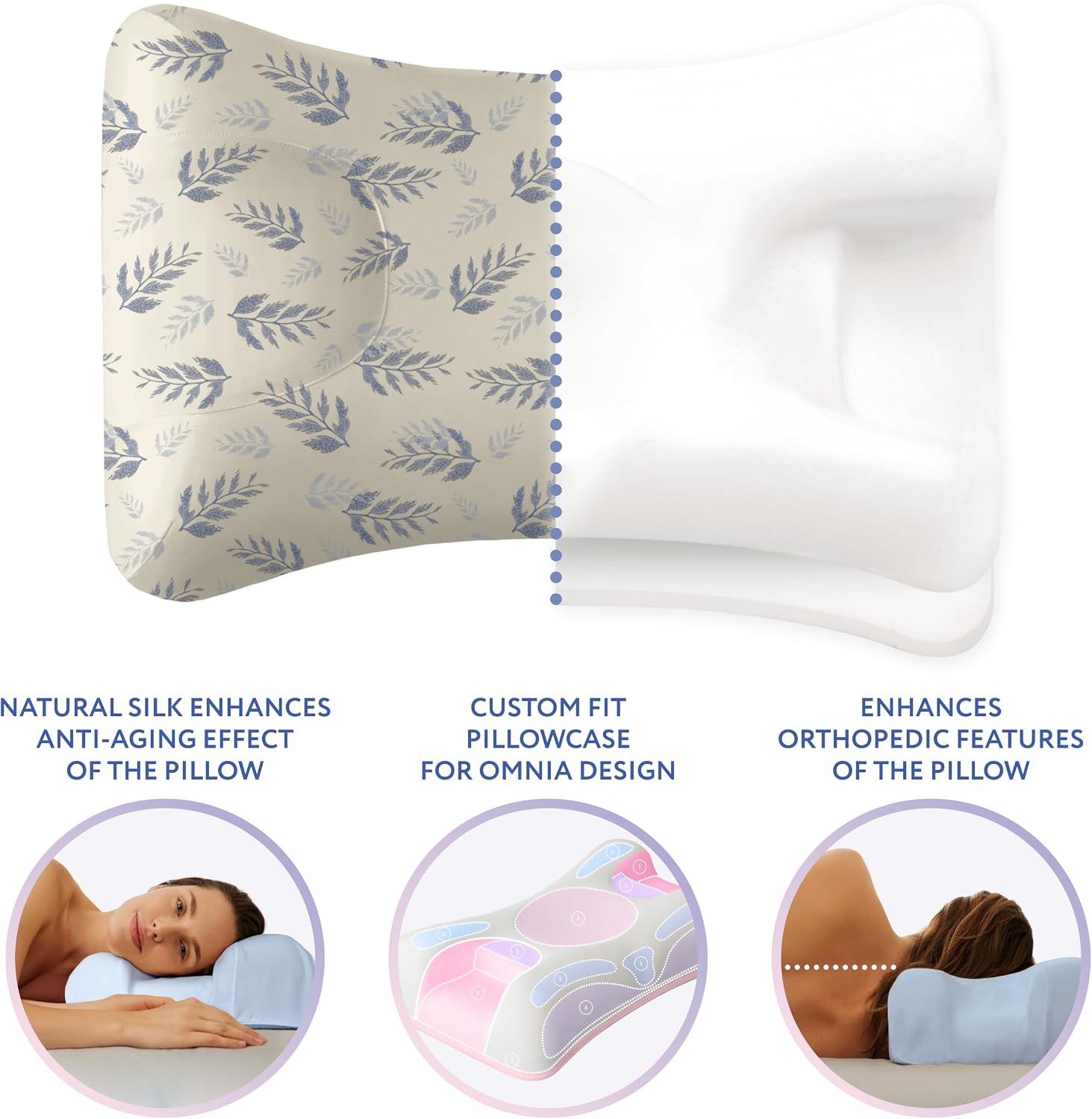 Sleep & Glow Omnia Natural Silk Pillowcase for Hair and Skin Fits Unique Shape of Sleep&Glow Omnia Pillow – 19mm Grade 6A Mulberry Silk (Moon Fern)