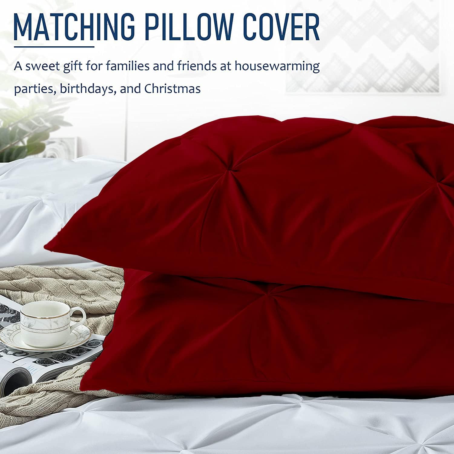 Crown Collection 1000-TC Hypoallergenic Ultra Soft Design 100% Egyptian Cotton Pinch Plated Duvet Cover with Zipper Colser & 2pcs Pillow Case Set (Oversize 98x120, Burgundy)
