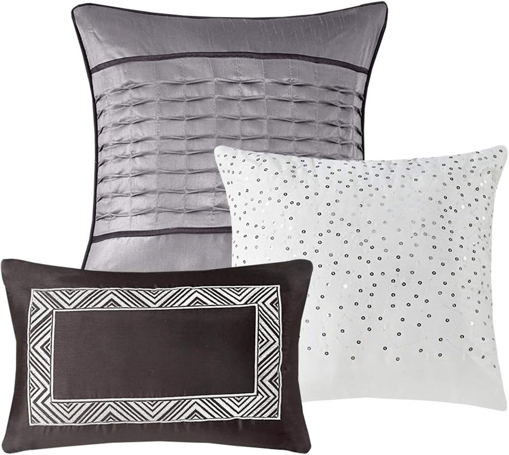 Madison Park King Quilt Set Lustrous Jacquard & Glitter Accent Coverlet Set - All Season, Lightweight Quilt Set, Shams, Decorative Pillow, King/Cal King Chevron Grey/Taupe