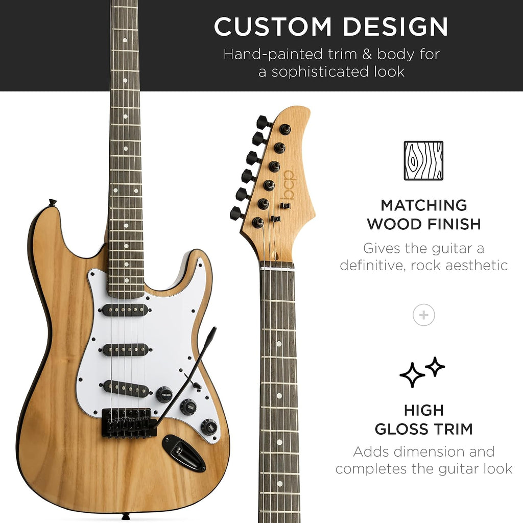 Best Choice Products 39in Full Size Beginner Electric Guitar Starter Kit w/Case, Strap, 10W Amp, Strings, Pick, Tremolo Bar - Natural