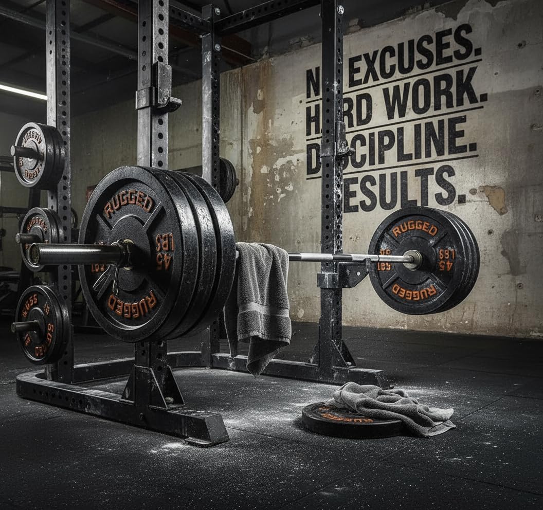 Rugged Strength & Fitness Heavy Duty Cast Iron 255 lbs. Olympic Weight Plate Set - Free Weights, Dumbbell Plates, 2 Inch Standard Hole for Barbell, Deep Dish Design, Black