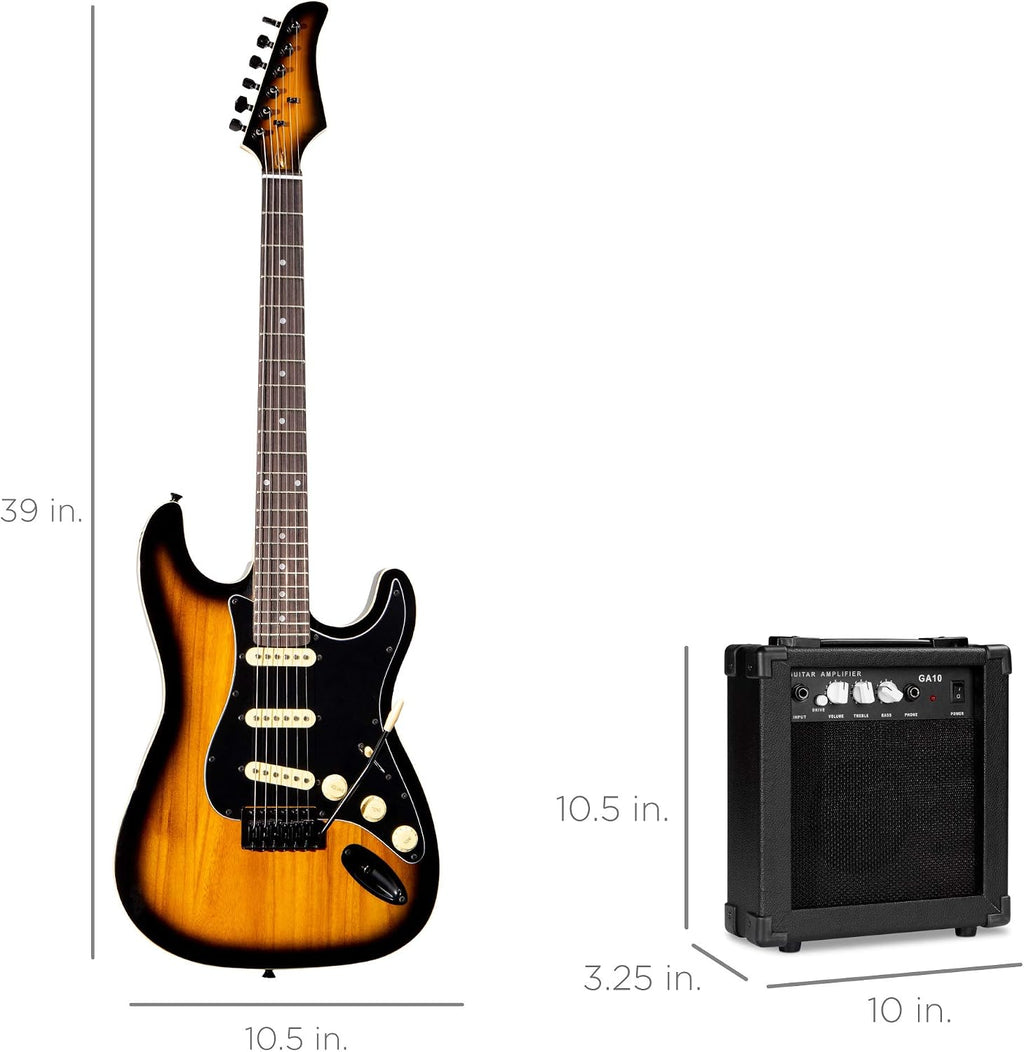 Best Choice Products 39in Full Size Beginner Electric Guitar Starter Kit w/Case, Strap, 10W Amp, Strings, Pick, Tremolo Bar - Sunburst