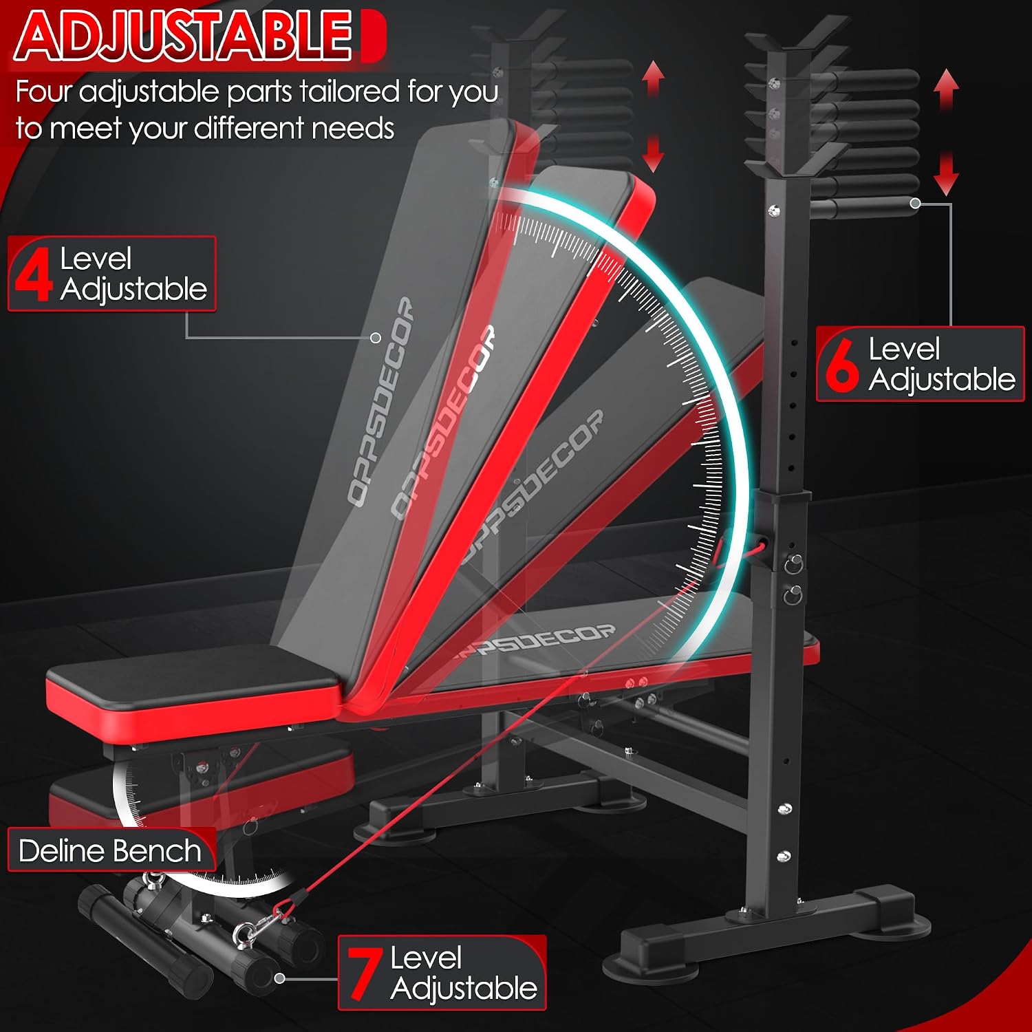 OPPSDECOR 900LBS All in One Weight Bench Set with Squat Rack Adjustable Workout Bench with Leg Developer Preacher Curl Rack Fitness Strength Training Bench for Home Gym