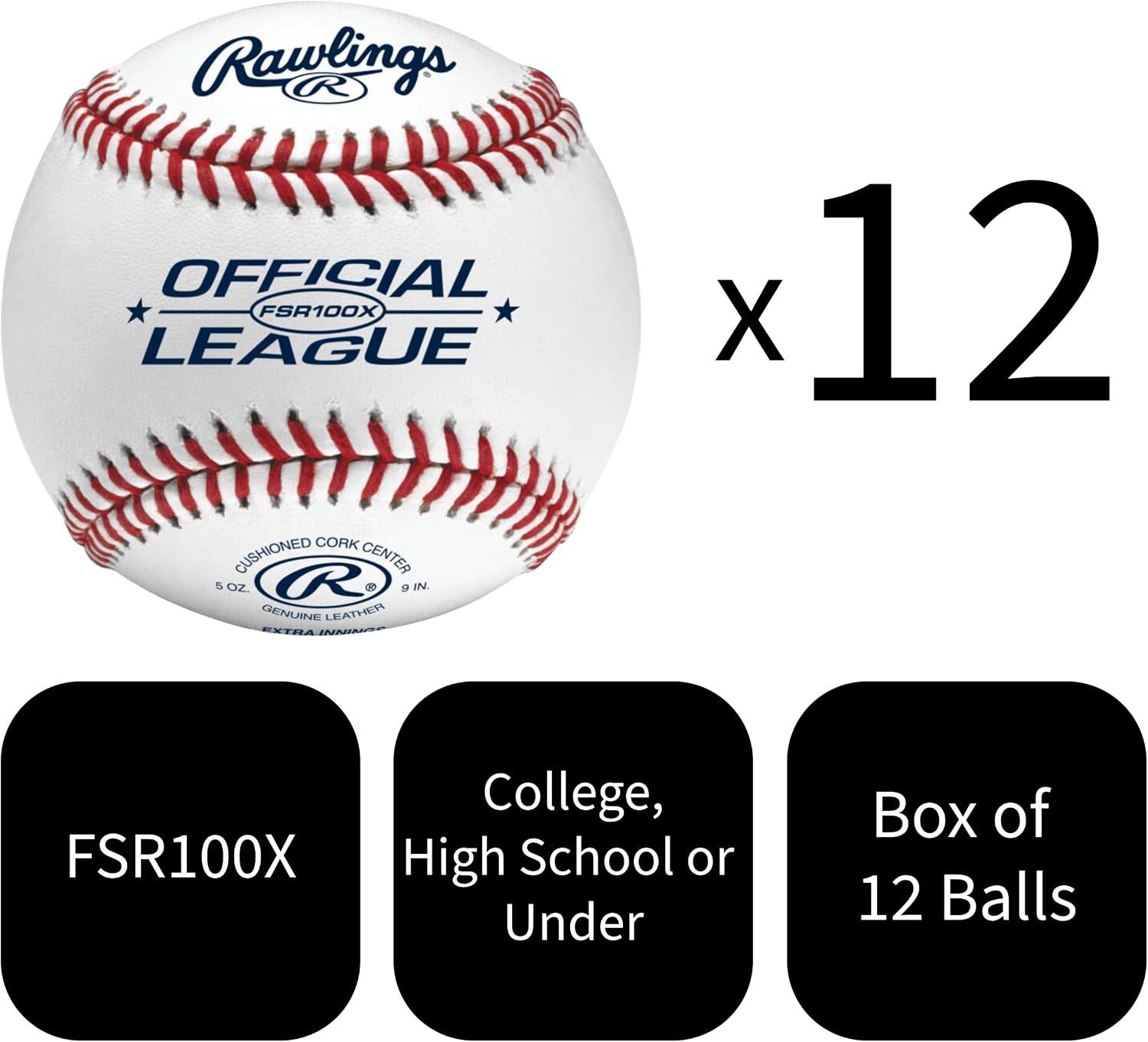 Rawlings | FLAT SEAM Official League Practice Baseballs | FSR100X | 12 Count