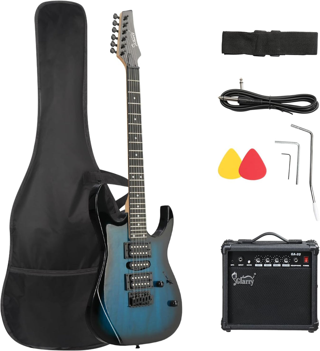 GLARRY 39' Full Size Electric Guitar Kit for Beginners, Starter Electric Guitar Set with 20W Amp & HSH Pickups, Model 170 (Turn Blue)