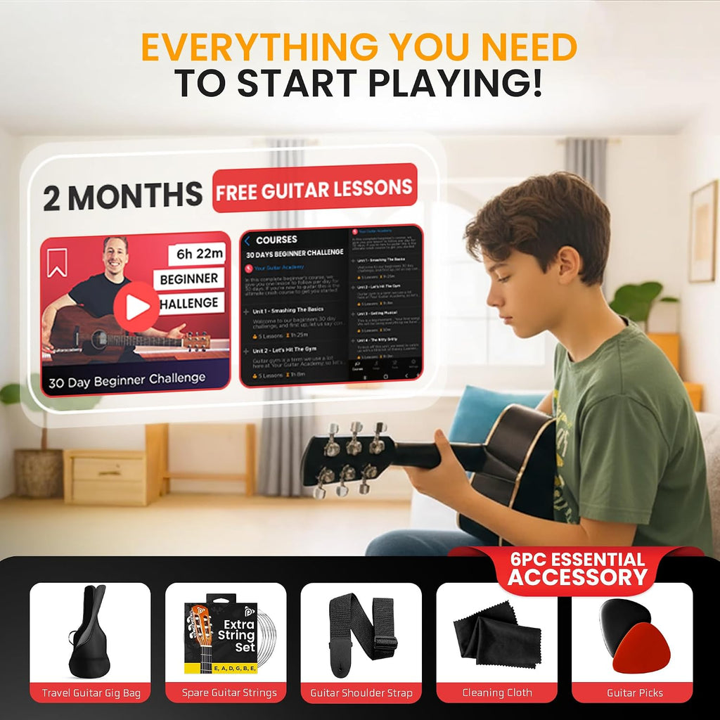 Pyle Cutaway Acoustic Electric Guitar and Amp Kit, 4/4 Full Size Spruce Wood Body with 10W Amplifier, Gig Bag, Strap, Extra Steel Strings, Picks, Cable, for Beginners and Adults, Natural