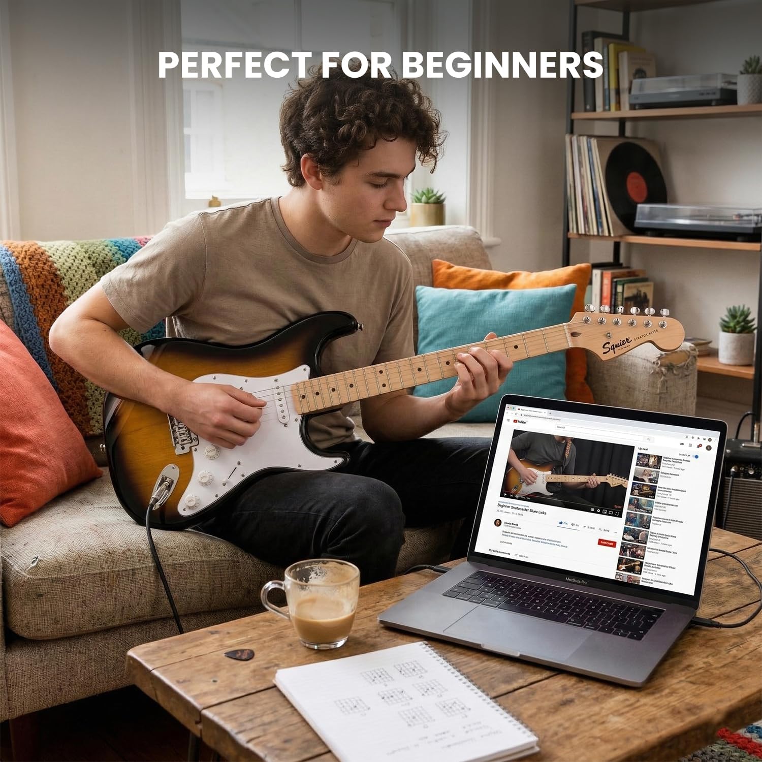 Fender Squier Sonic Stratocaster Pack - 2-Color Sunburst Bundle with Frontman 10G Amplifier, Gig Bag, Tuner, Strap, Instrument Cable, Picks, and Austin Bazaar Instructional DVD