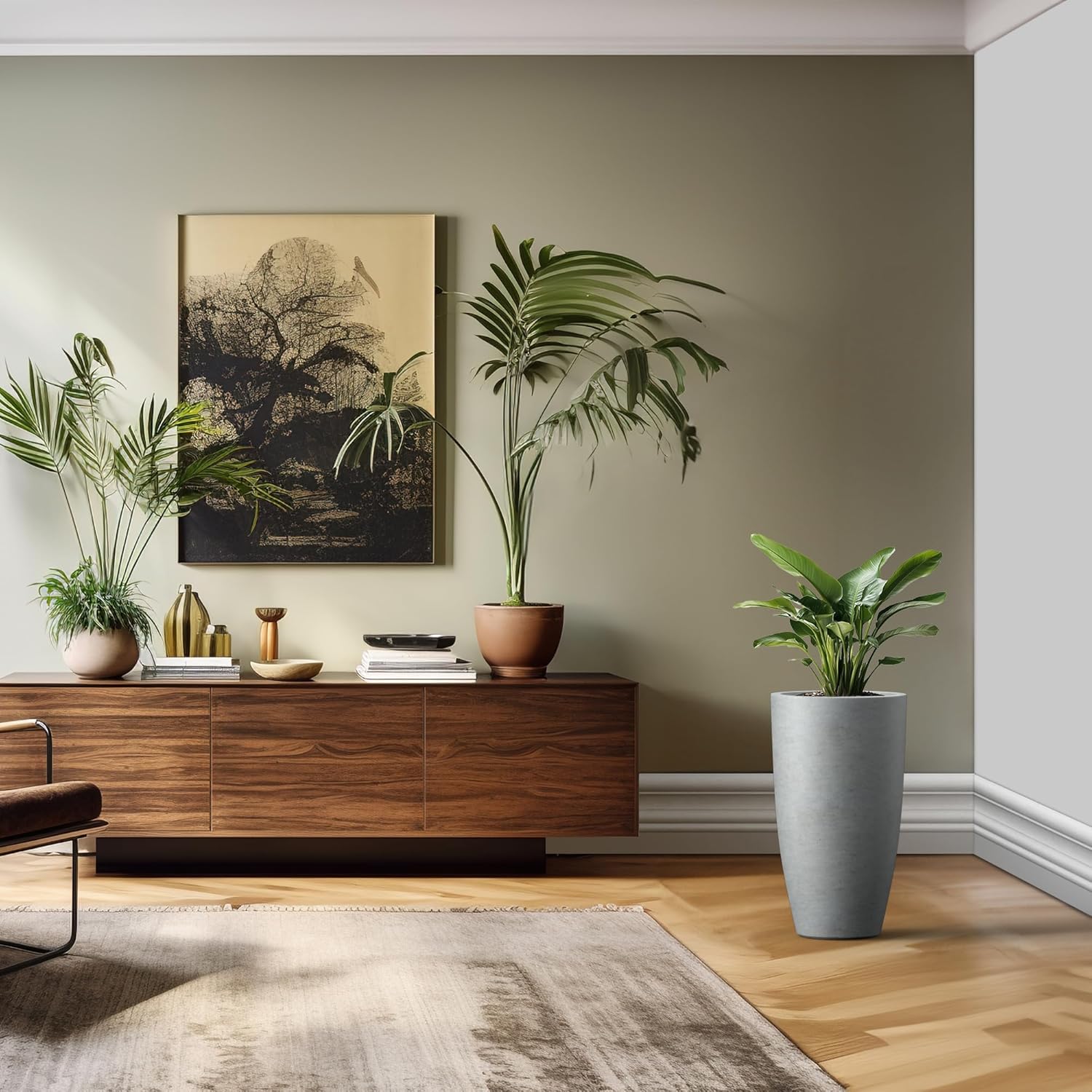 Kante 23.6' H Natural Concrete Tall Planters (Set of 2), Large Outdoor Indoor Decorative Plant Pots with Drainage Hole and Rubber Plug, Modern Style for Home and Garden