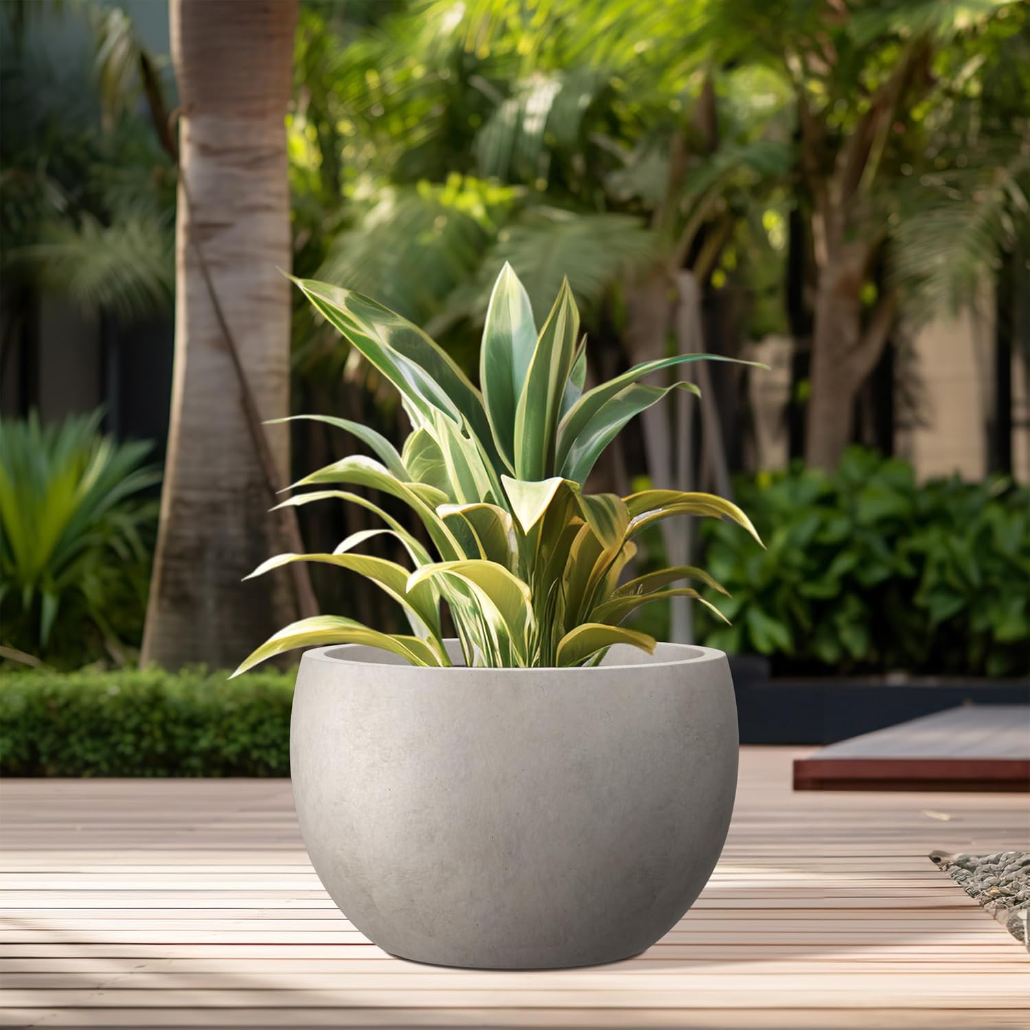 Kante 19.9' Dia Round Concrete Planter, Outdoor/Indoor Large Bowl Plant Pots with Drainage Hole and Rubber Plug for Garden Patio Balcony Home, Weathered Concrete