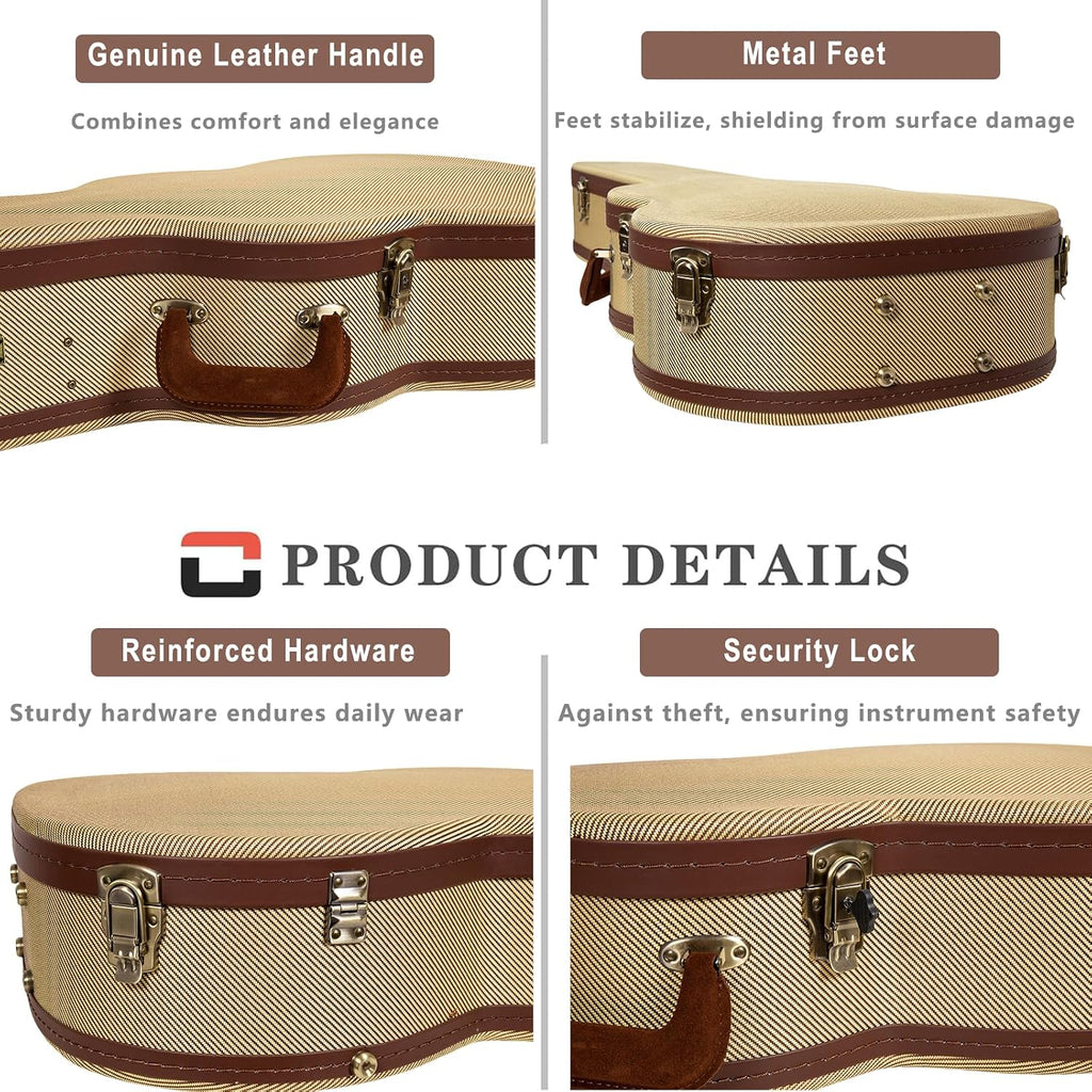 Crossrock Master Series 335 Style 6-String Semi-Hollow Electric Guitar Case | Classic Fabric Tweed Exterior, Re-Engineered Wooden Shell, Leather Handle & Deep Red Velvet Interior(CRW720SAFT)