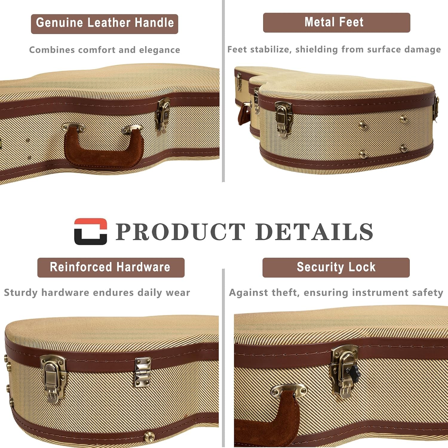 Crossrock Master Series 335 Style 6-String Semi-Hollow Electric Guitar Case | Classic Fabric Tweed Exterior, Re-Engineered Wooden Shell, Leather Handle & Deep Red Velvet Interior(CRW720SAFT)