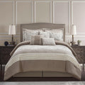 Grand Avenue Taupe Comforter Set Queen Size, 7 Piece, Bedding Comforters & Sets, Pillow Shams Bedskirt, Jacquard Floral Beddings