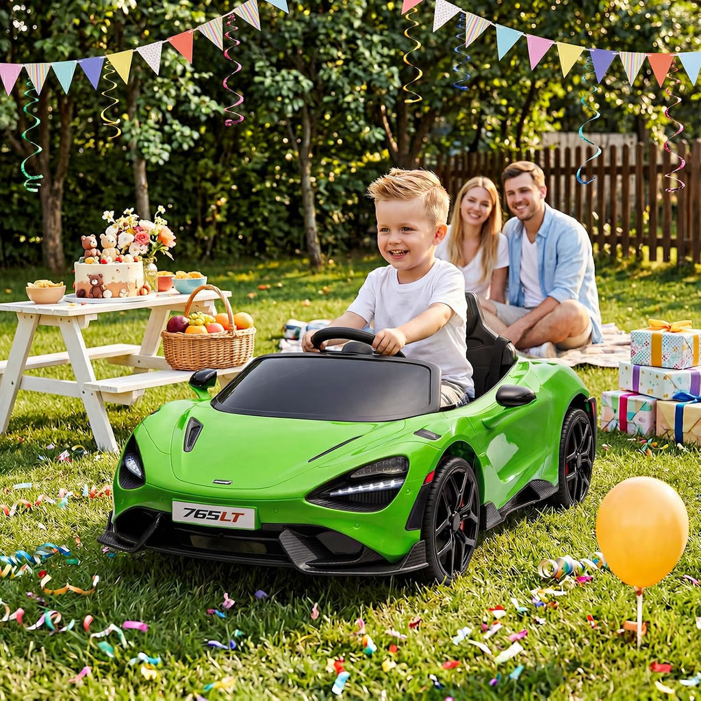 Kids Ride-on Car Licensed McLaren765LT for 3-6Years Old, Electric car 12V Battery Powered Electric Vehicle, w/Parent Remote, Music Player, LED Lights, Smooth Start, 3 Speeds, (Green)