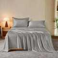THXSILK Luxury Mulberry Silk Bed Sheets Set - 4pcs Silk Sheets Set 16' Deep Pocket - 1 Fitted Sheet, 1 Flat Sheet, 2 Pillowcases with Zipper Closure - Full, Grey