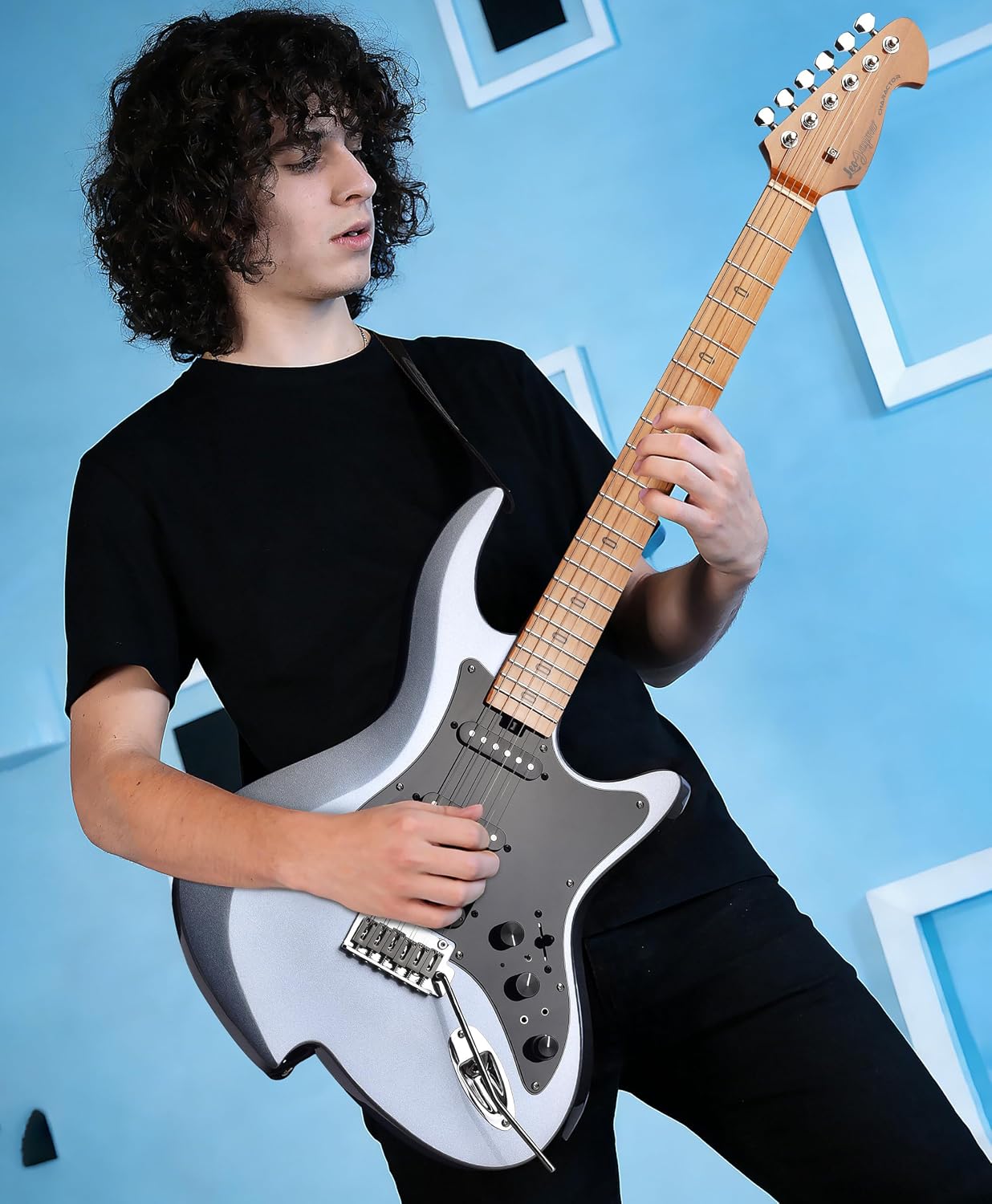 Leo Jaymz Character Series Electric Guitar with Roasted Maple Neck, SSH Active Pickups, Built-in Multi-Effects & Vintage Tremolo (Blue)