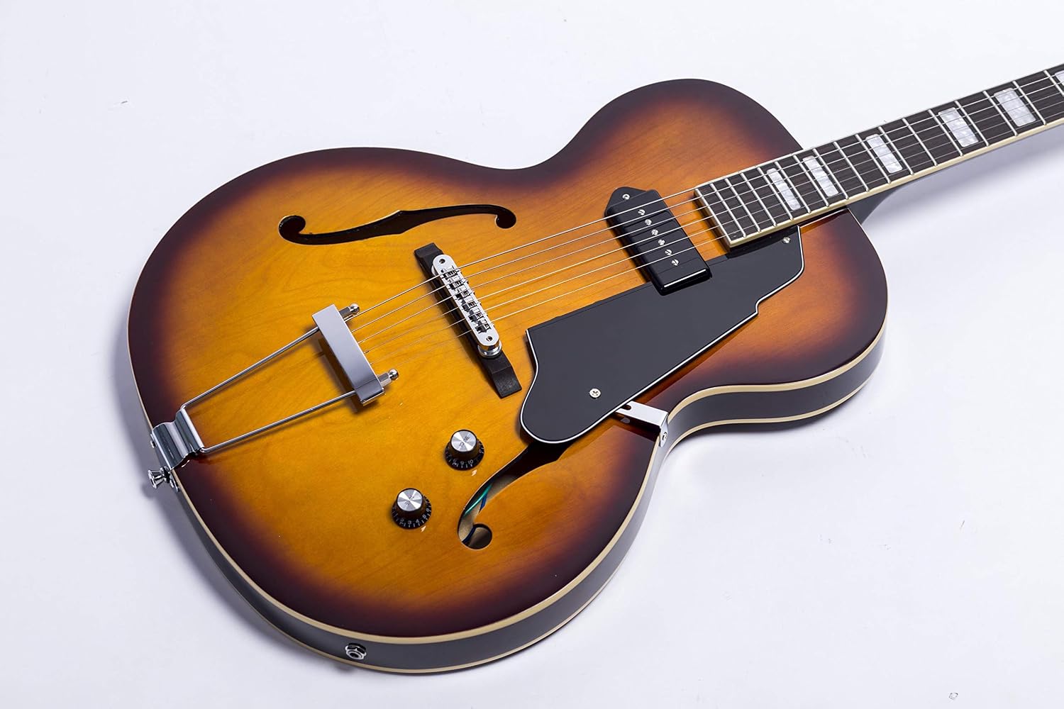 GROTE Jazz Electric Guitar Hollow Body Chrome Hardware P90 pickup (Vintage Sunburst)