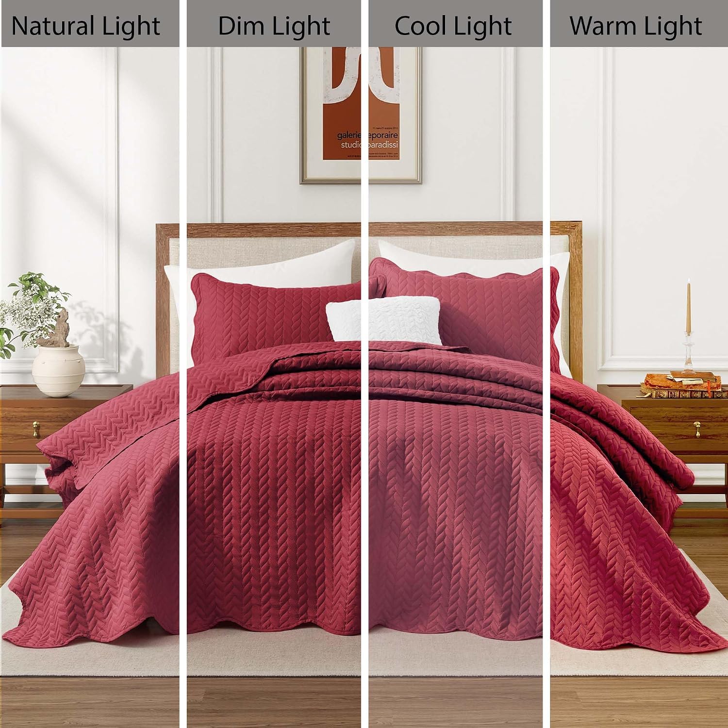 MOONLIGHT20015 Twin Quilt Bedding Set (68' x 86') - Bulk Pack of 10 Wholesale for Hotels, Guest Bedroom & Airbnbs - Lightweight Microfiber Reversible Embossed Quilts Bedspreads (Burgundy)