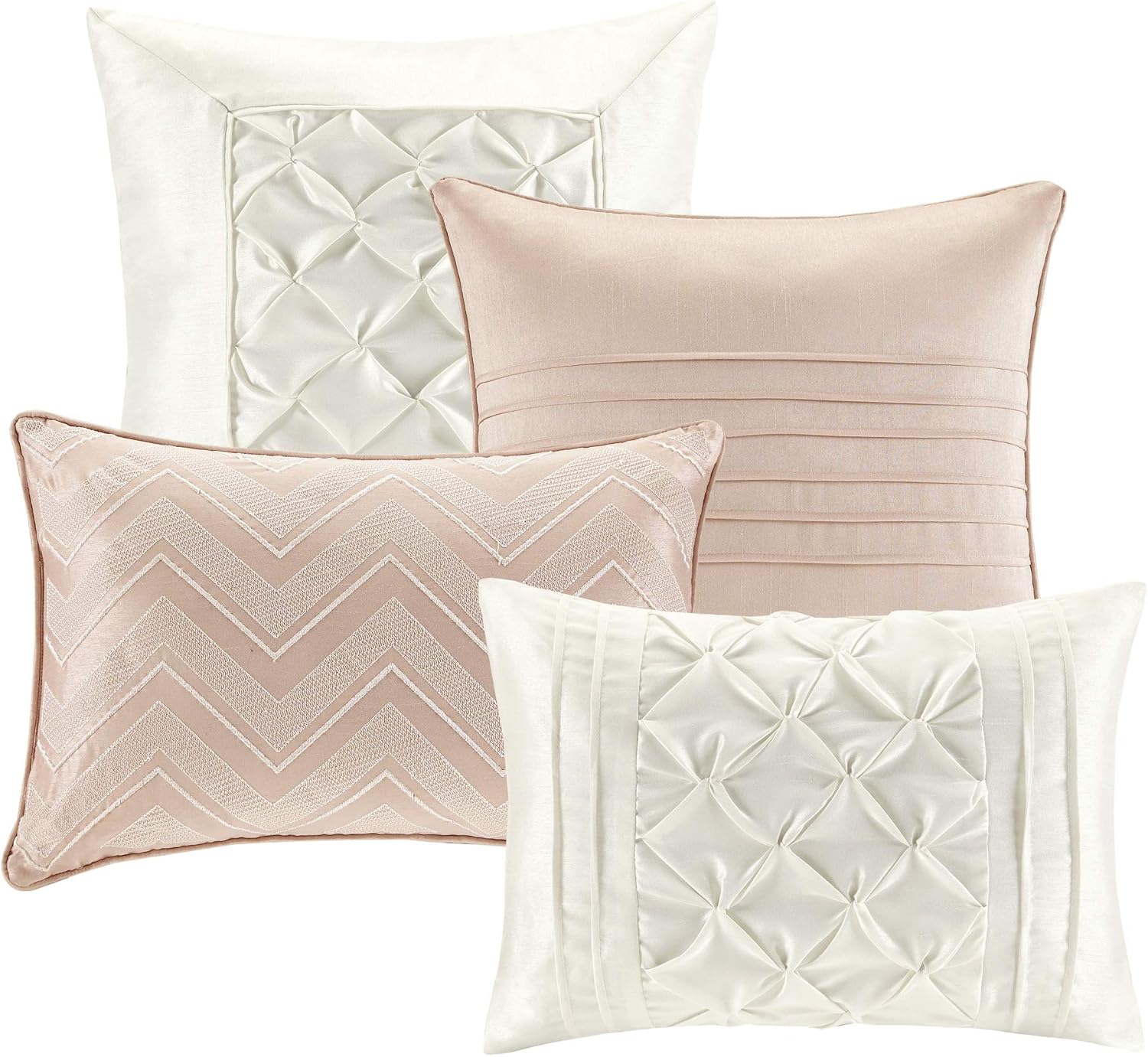 Madison Park Essentials Room in a Bag Faux Silk Comforter Set-Luxe Diamond Tufting All Season Bedding, Matching Curtains, Decorative Pillows, Cal King(104'x92'), Blush 24 Piece (MPE10-811)