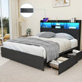 Kiivakii Full Size Bed Frame with 4 Storage Drawers, LED Headboard with Charging Station, Metal Bed Frames, No Box Spring Needed, Noise Free, Stable and Solid, Black