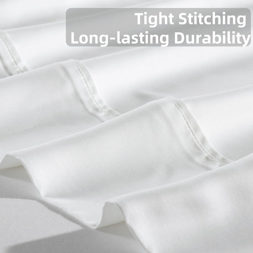 GOKOTTA Queen Size Bed Sheets 4 Piece Set, FSC® Certified Rayon Derived from Bamboo, Luxury Breathable and Silky Soft Sheets, Deep Pocket 16' Fitted Sheet with Elastic Corner Straps -Bright White