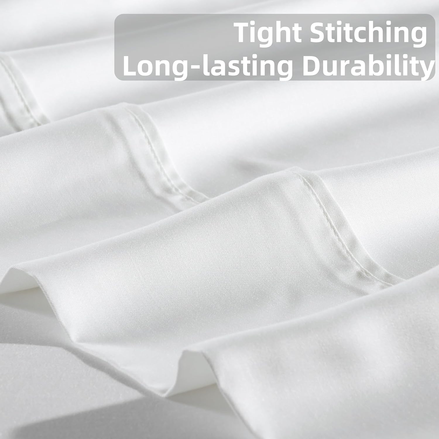GOKOTTA Queen Size Bed Sheets 4 Piece Set, FSC® Certified Rayon Derived from Bamboo, Luxury Breathable and Silky Soft Sheets, Deep Pocket 16' Fitted Sheet with Elastic Corner Straps -Bright White