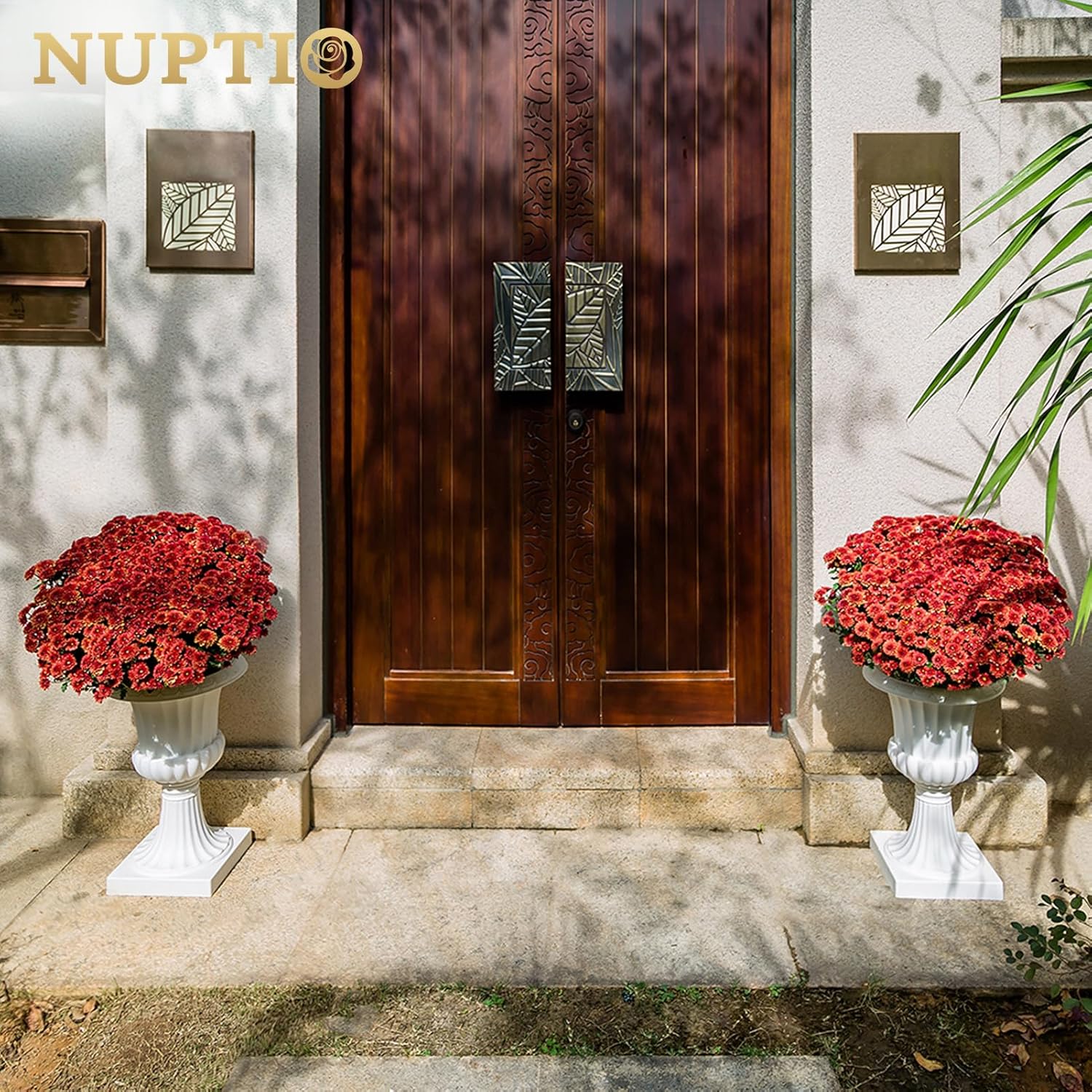 NUPTIO Plastic Urn Planters White - 6 Pcs 19.7 Inch Tall Large Urns Planter Outdoor for Plants - Garden Classic Flower Vase Plant Pots - Porch Front Pedestal Pot Resin Grecian Vases