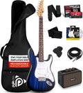 Pyle Electric Guitar and Amp Kit - Full Size 39' Complete Starter Kit with Wearable Bluetooth Amplifier, 1/4' Cable, Carry Case, Strap, Strings, Picks, Cleaning Cloth, ST-Style Pickups (Blue Burst)