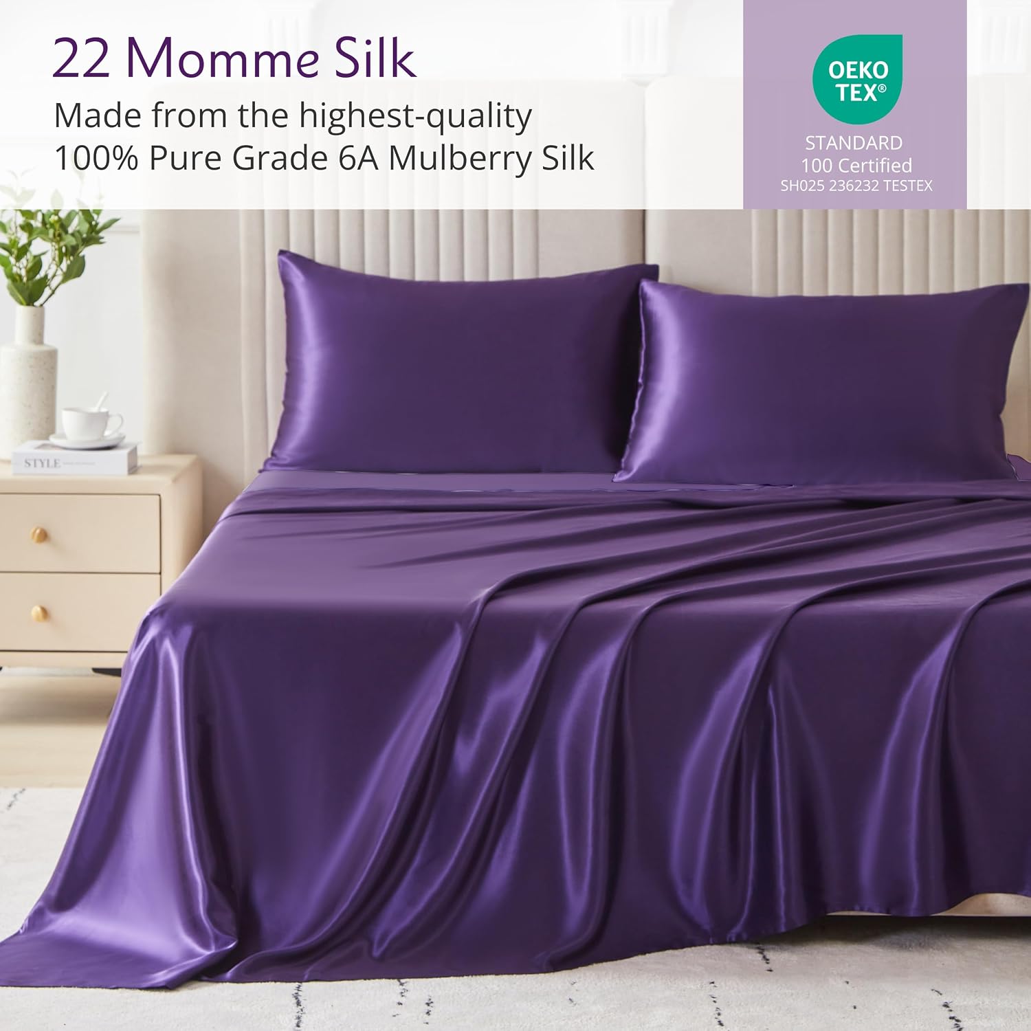 Mulberry Park Silks - 22 Momme 100% Mulberry Silk Sheets - Full Size Bed Set - 16' Pocket - Luxurious Bed Sheets & Pillowcases, Skin-Friendly & Breathable - Charmeuse Silk for Hair Care - White