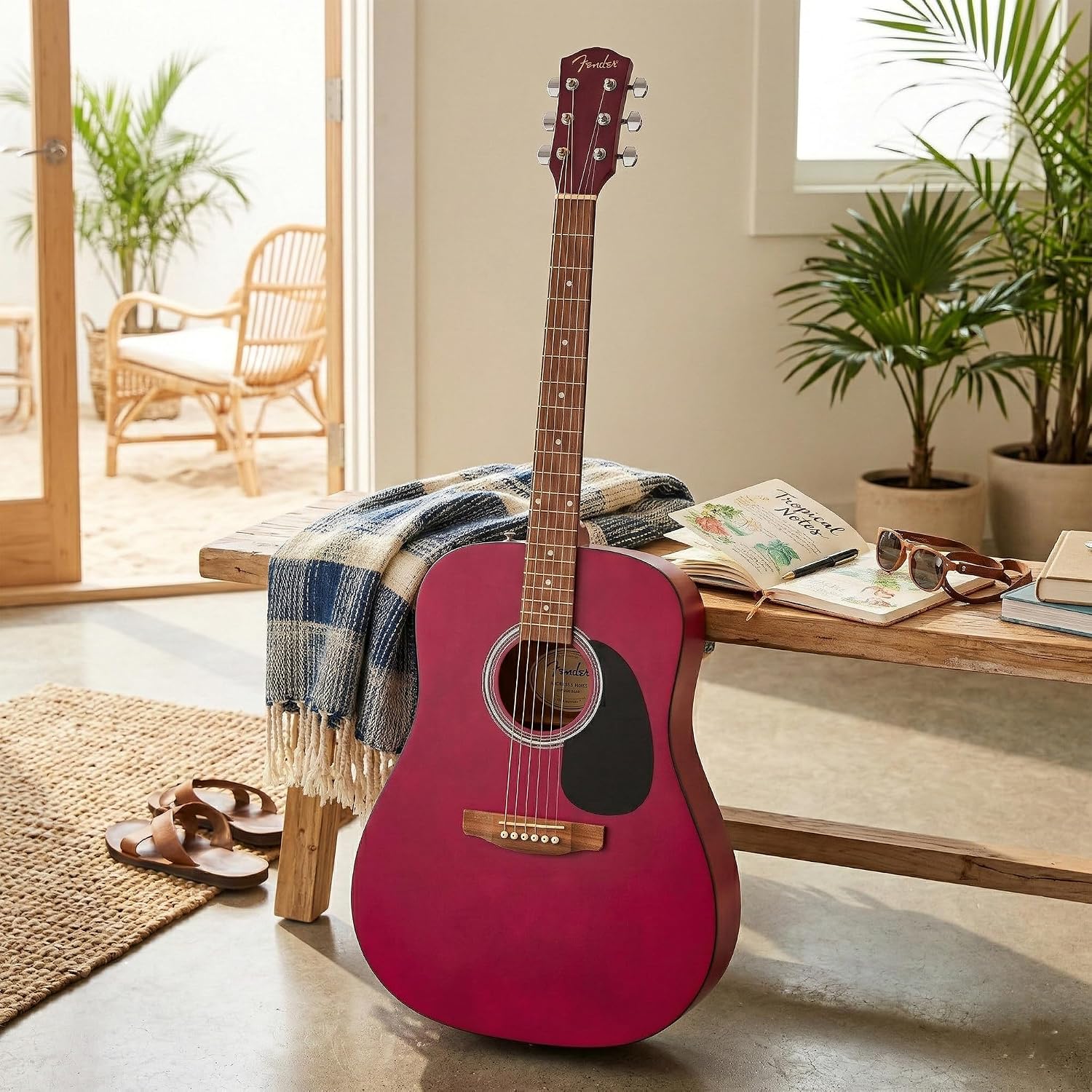 Fender FA Series Dreadnought Acoustic Guitar - Crimson Red Bundle with Gig Bag, Tuner, Strings, Picks, and Austin Bazaar Instructional DVD