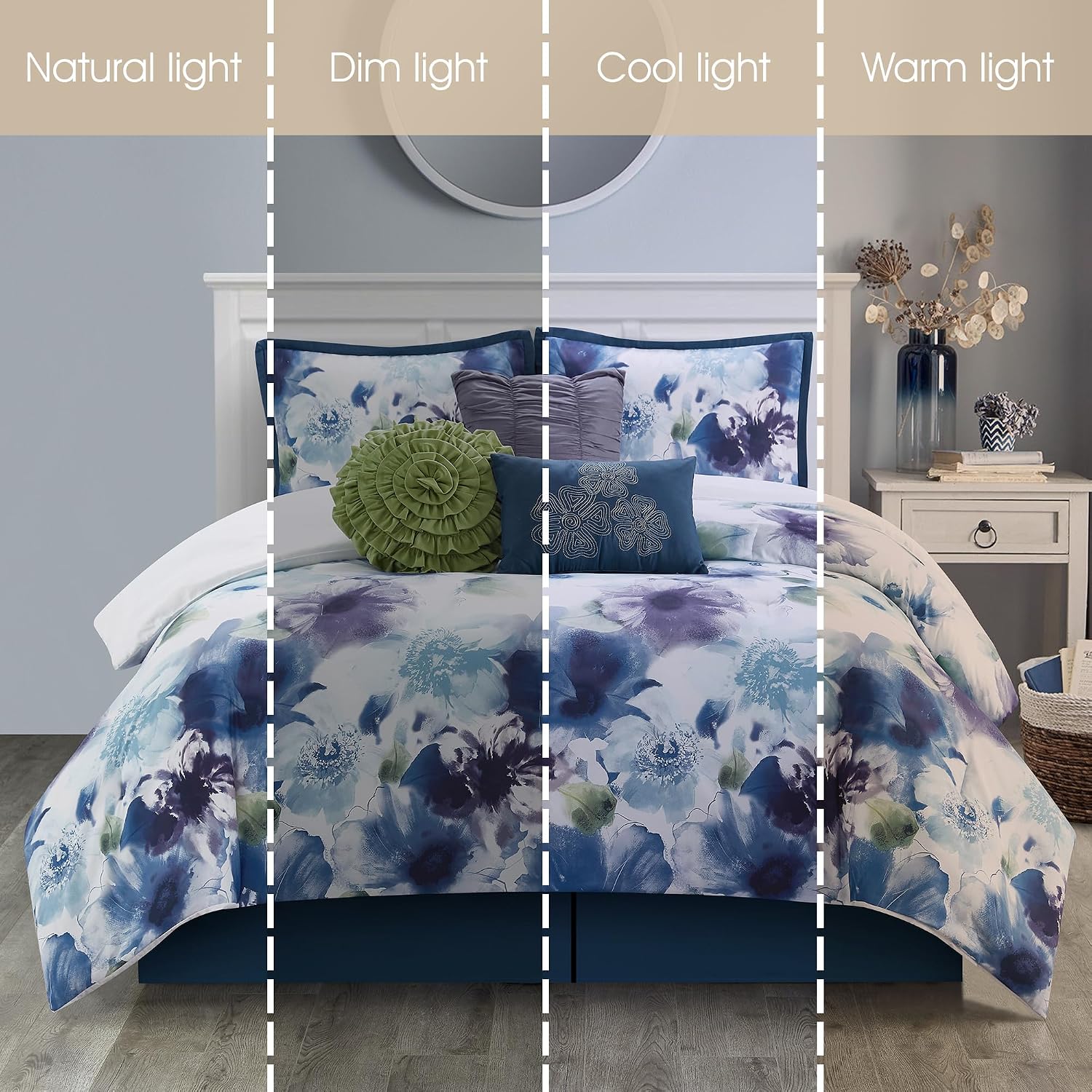 Stratford Park Colorful 7 Piece Comforter Set, Blue/Purple, Bed Size King, Wonderful, Matching Bedskirt, Pillows & Shams