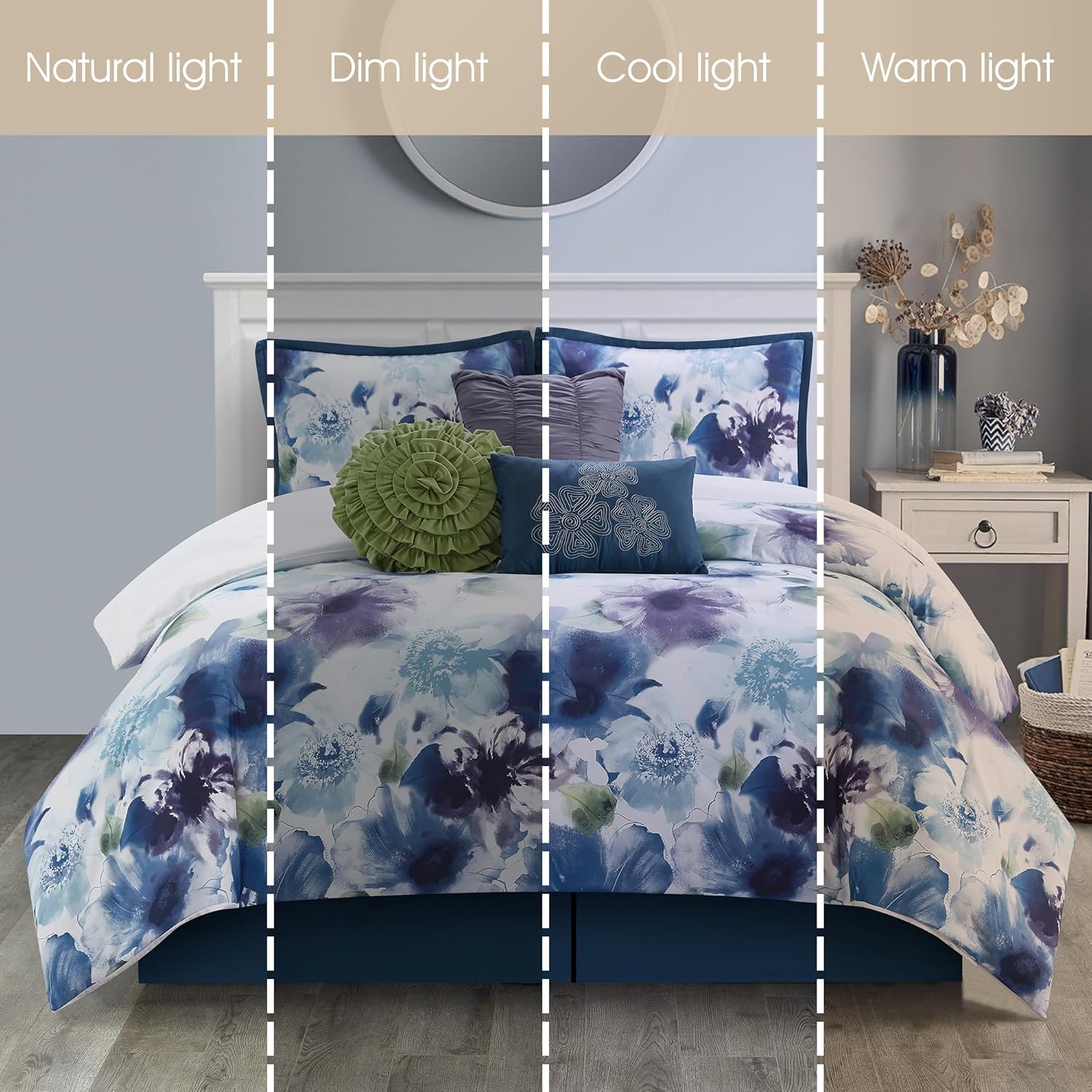 Stratford Park Colorful 7 Piece Comforter Set, Blue/Purple, Bed Size Queen, Wonderful, Matching Bedskirt, Pillows & Shams