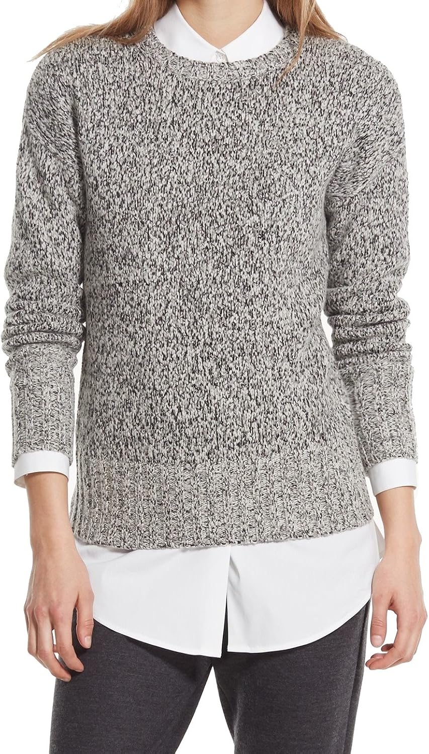 Theory Wyndrelle Marled Crewneck Wool-Blend Sweater, Grey Marl (Small)