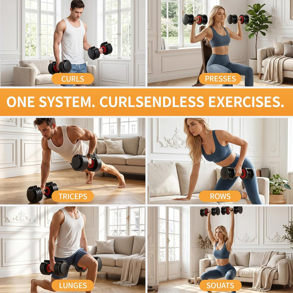 Adjustable Dumbbell Set of 2, 50LBS/100LBS Weights Dumbbell Set with Storage Box, 25lbs/50lbs Pair Adjustable Weights with Anti-slip Silicone Grip, 5-in-1/10-in-1 Quick-Lock Hand Weight Set For Home Gym Suit both Men and Women